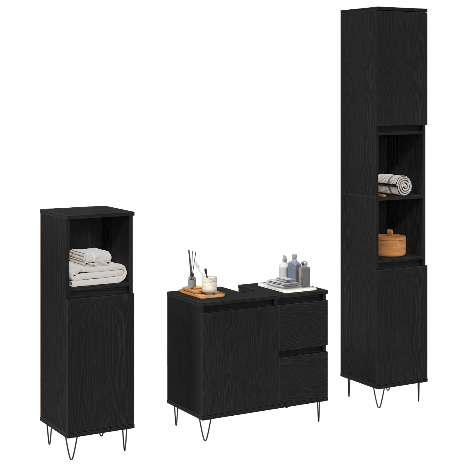 3 Piece Bathroom Furniture Set Black Oak Engineered Wood - Image 3