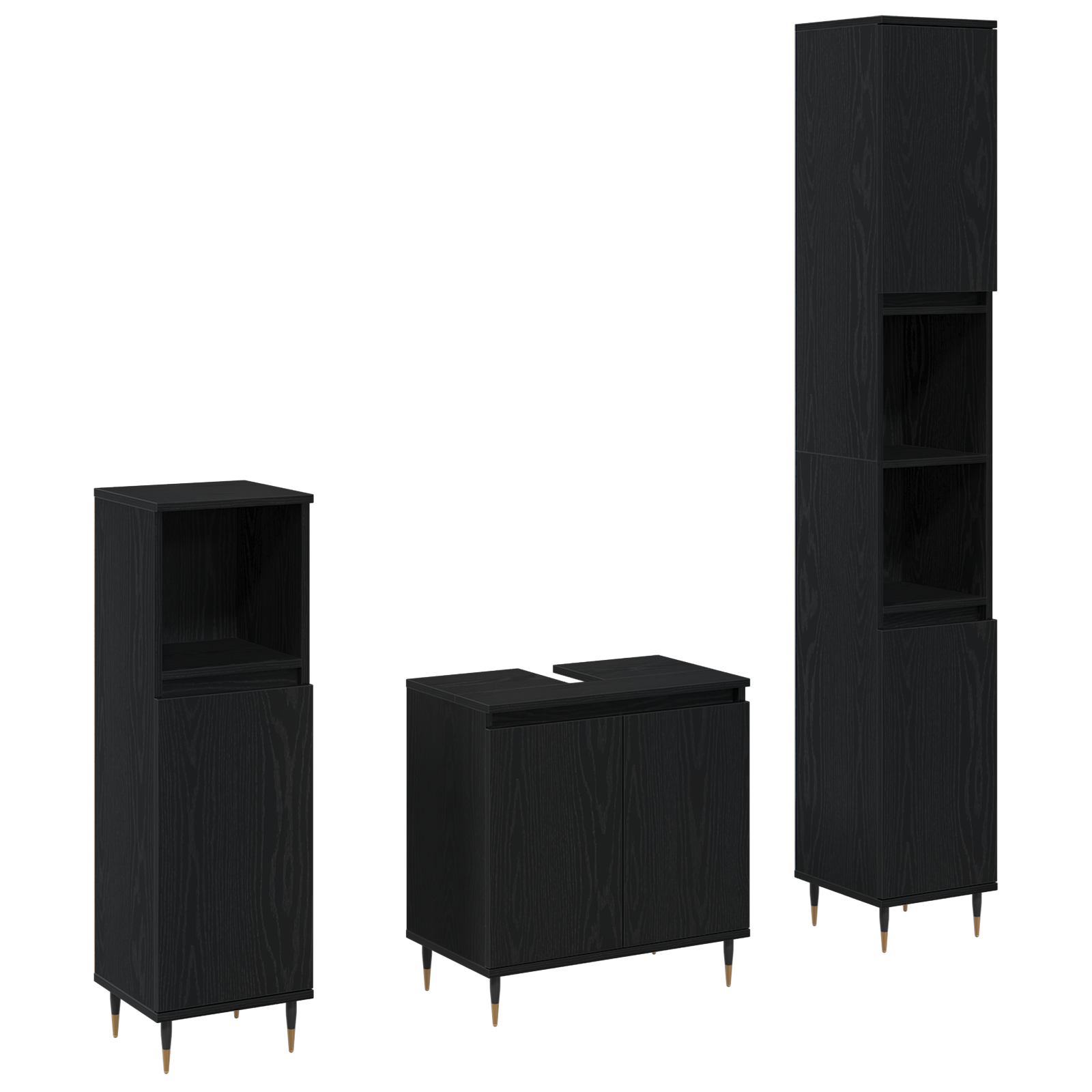 3 Piece Bathroom Furniture Set Black Oak Engineered Wood - Image 2