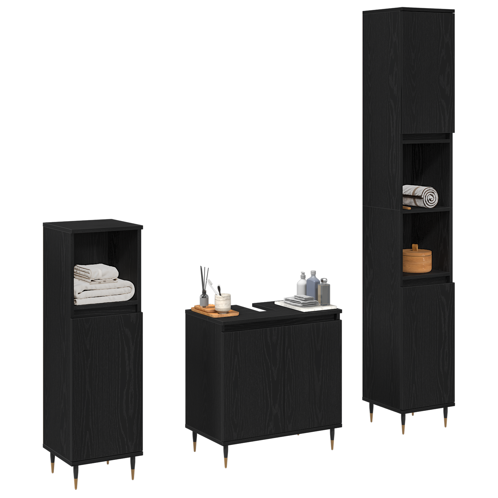 3 Piece Bathroom Furniture Set Black Oak Engineered Wood - Image 3