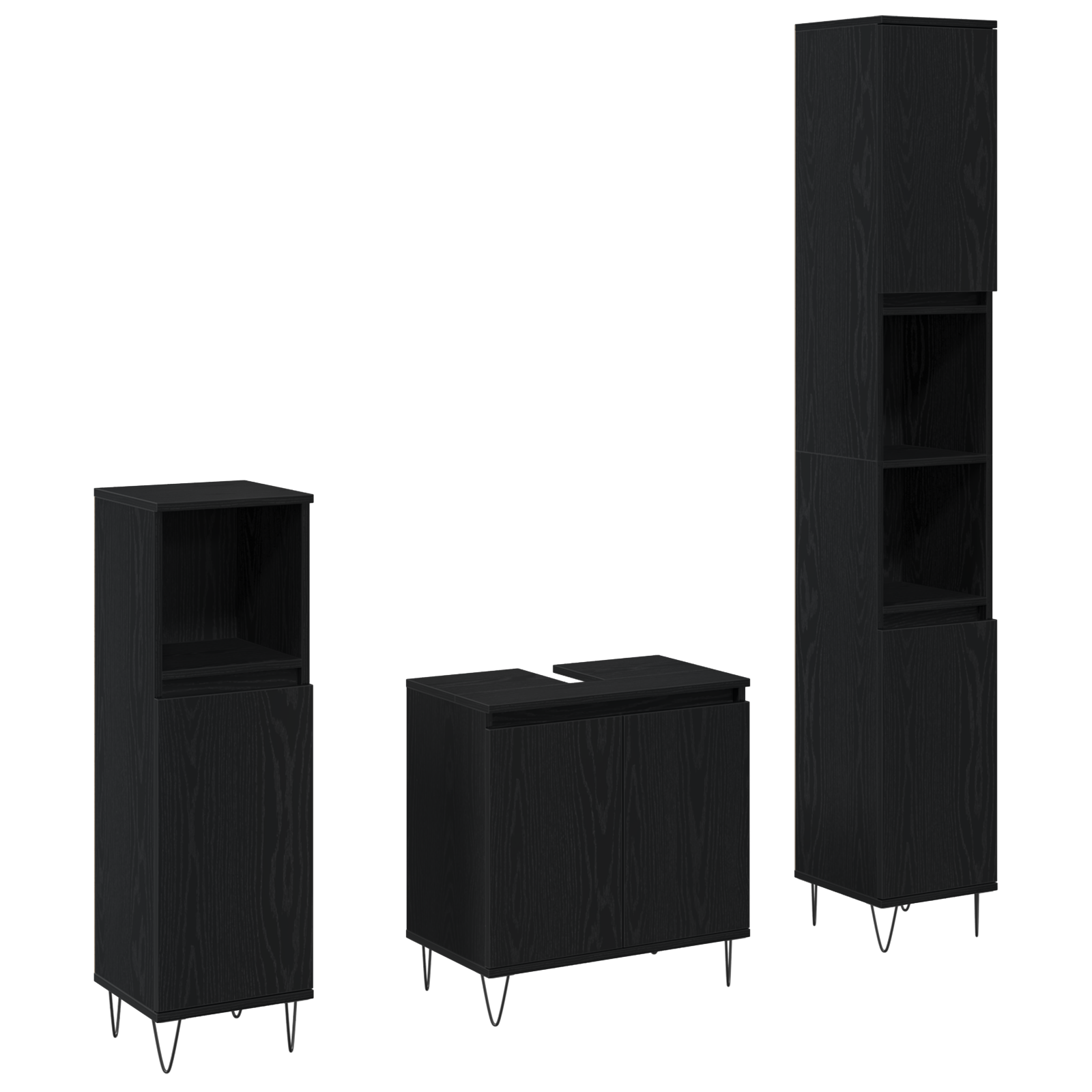 3 Piece Bathroom Furniture Set Black Oak Engineered Wood - Image 2