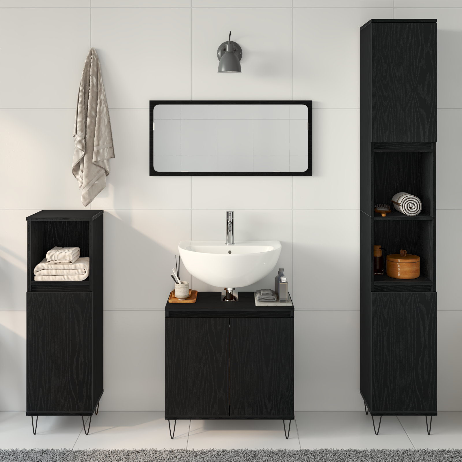 3 Piece Bathroom Furniture Set Black Oak Engineered Wood - Image 4