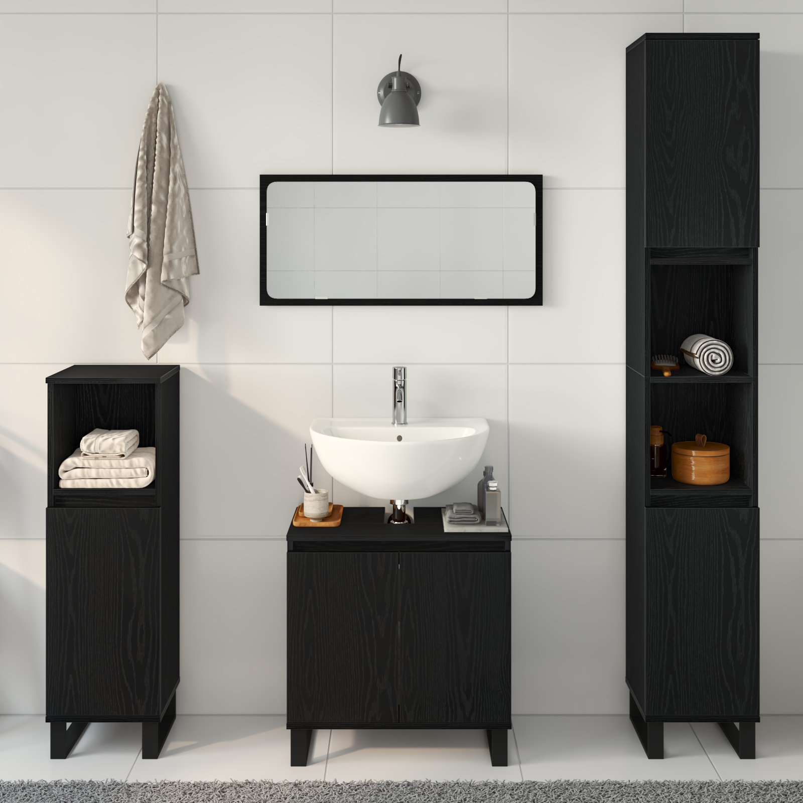 3 Piece Bathroom Furniture Set Black Oak Engineered Wood - Image 4