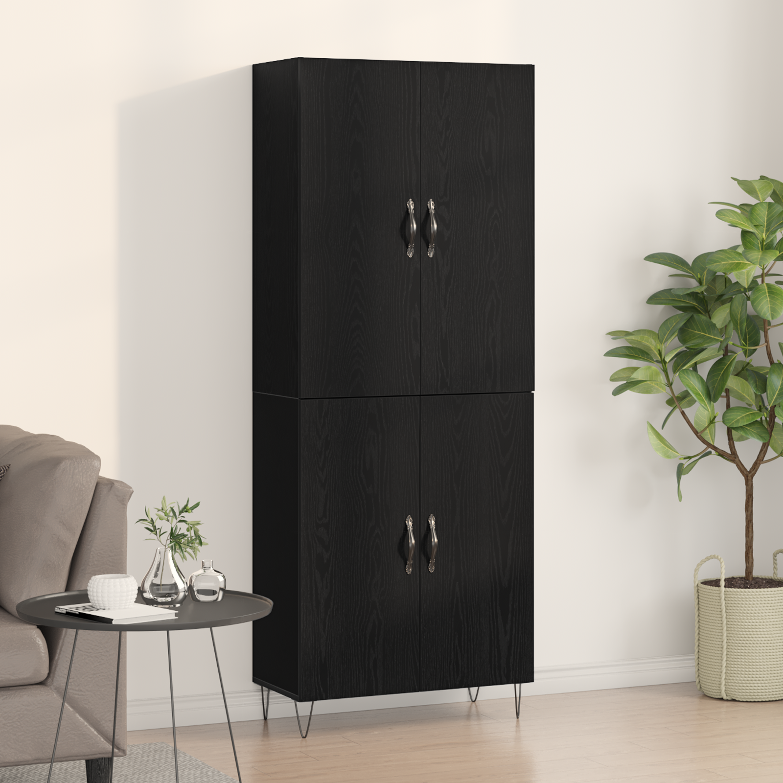 Highboard Black Oak 69,5x34x180 cm Engineered Wood