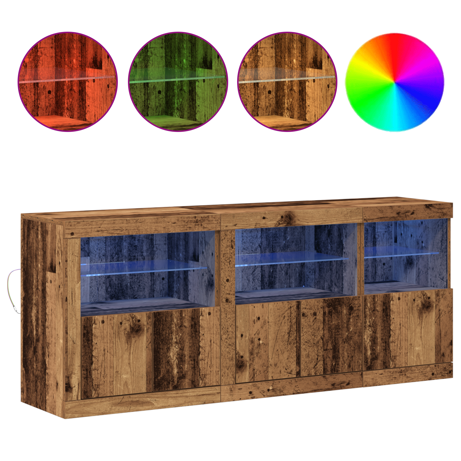 Sideboard with LED Lights Old Wood 162x37x67 cm Engineered Wood - Image 4