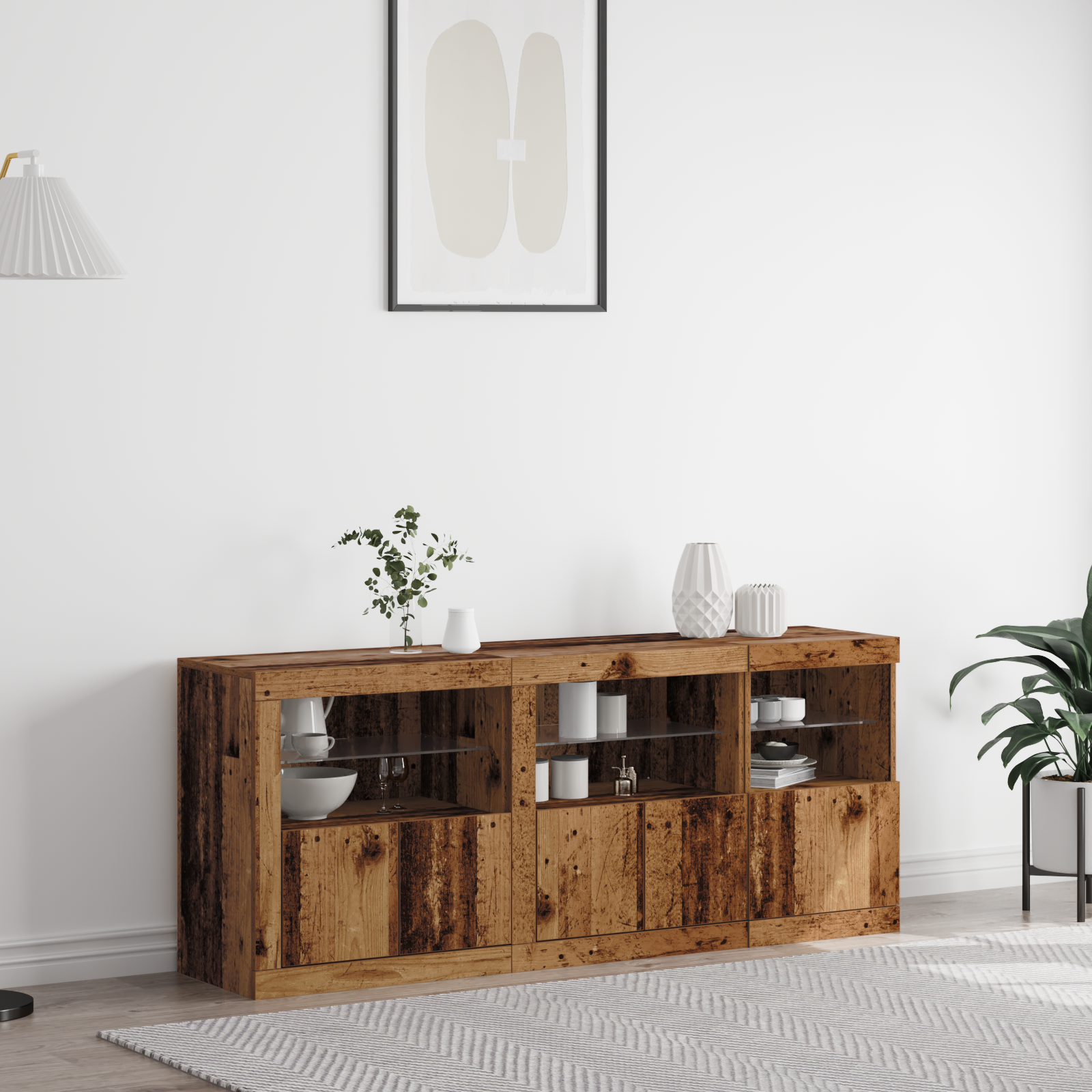 Sideboard with LED Lights Old Wood 162x37x67 cm Engineered Wood