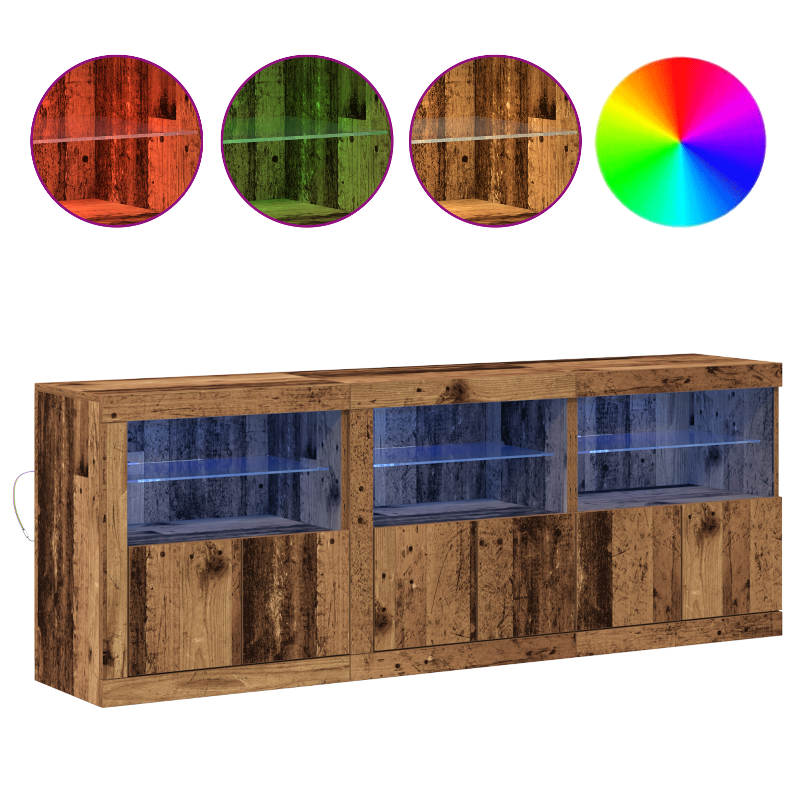 Sideboard with LED Lights Old Wood 181.5x37x67 cm Engineered Wood - Image 4