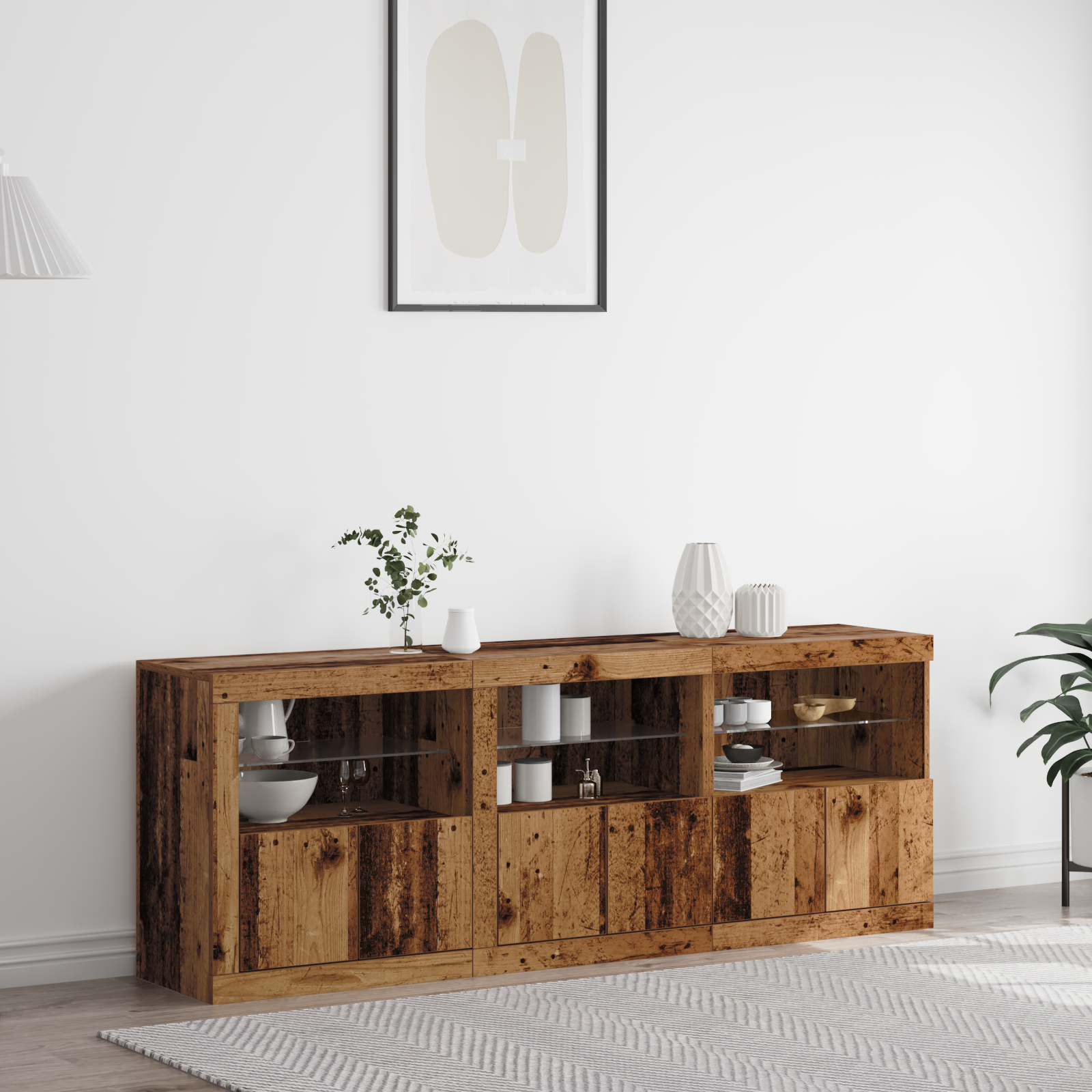 Sideboard with LED Lights Old Wood 181.5x37x67 cm Engineered Wood