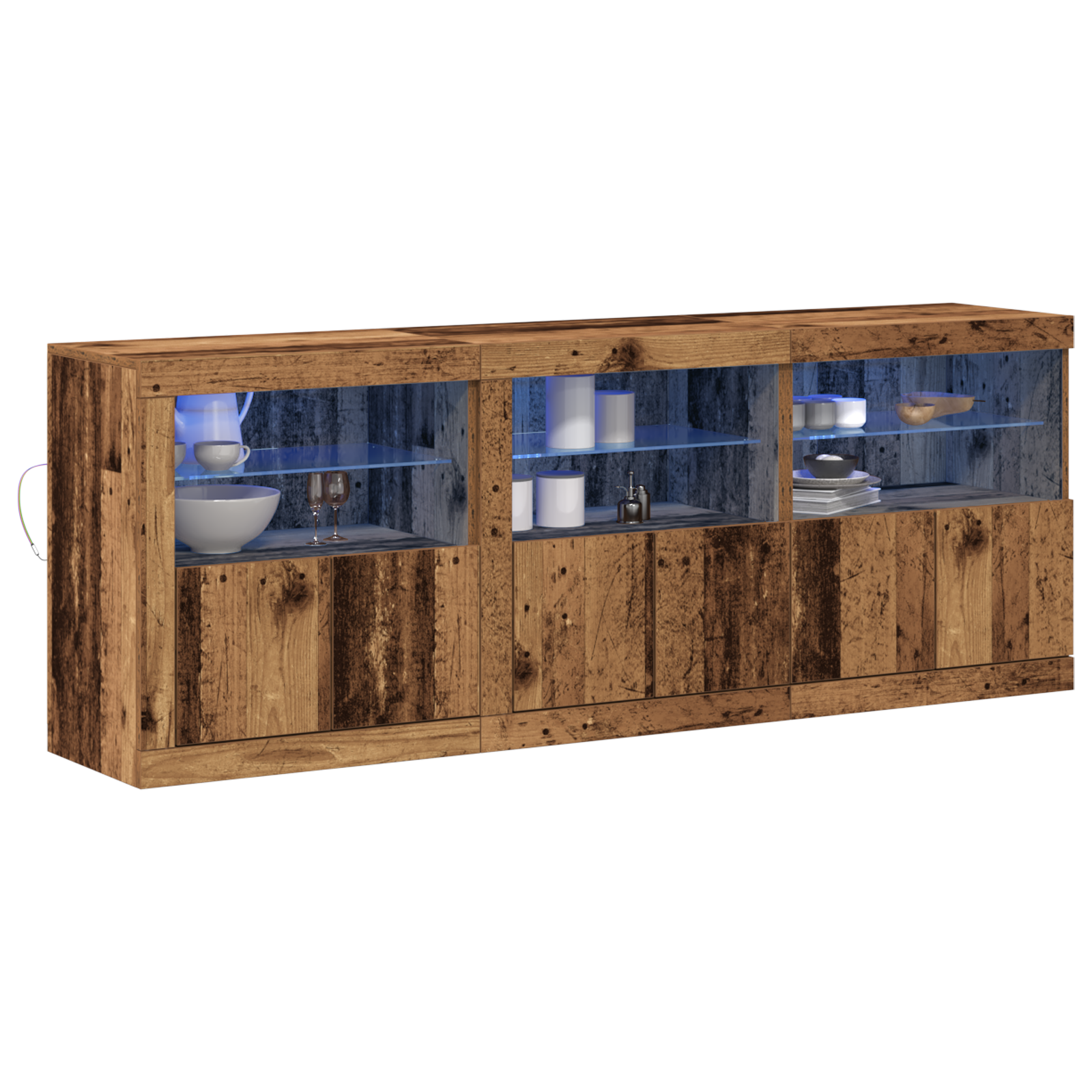 Sideboard with LED Lights Old Wood 181.5x37x67 cm Engineered Wood - Image 3