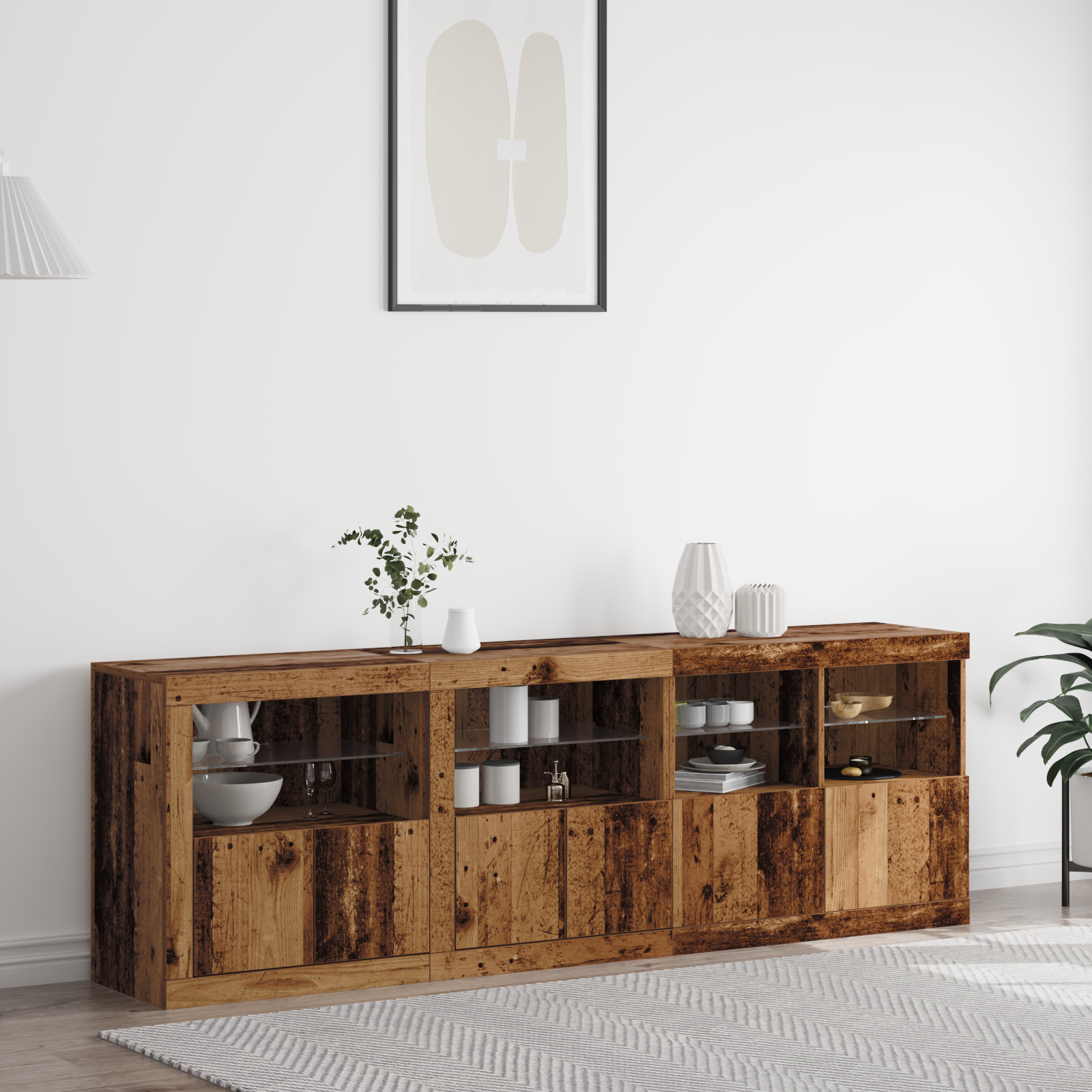 Thumbnail - vidaXL Sideboard mit LED-Lichtern Altholz 202x37x67 cm Ingenieurholz