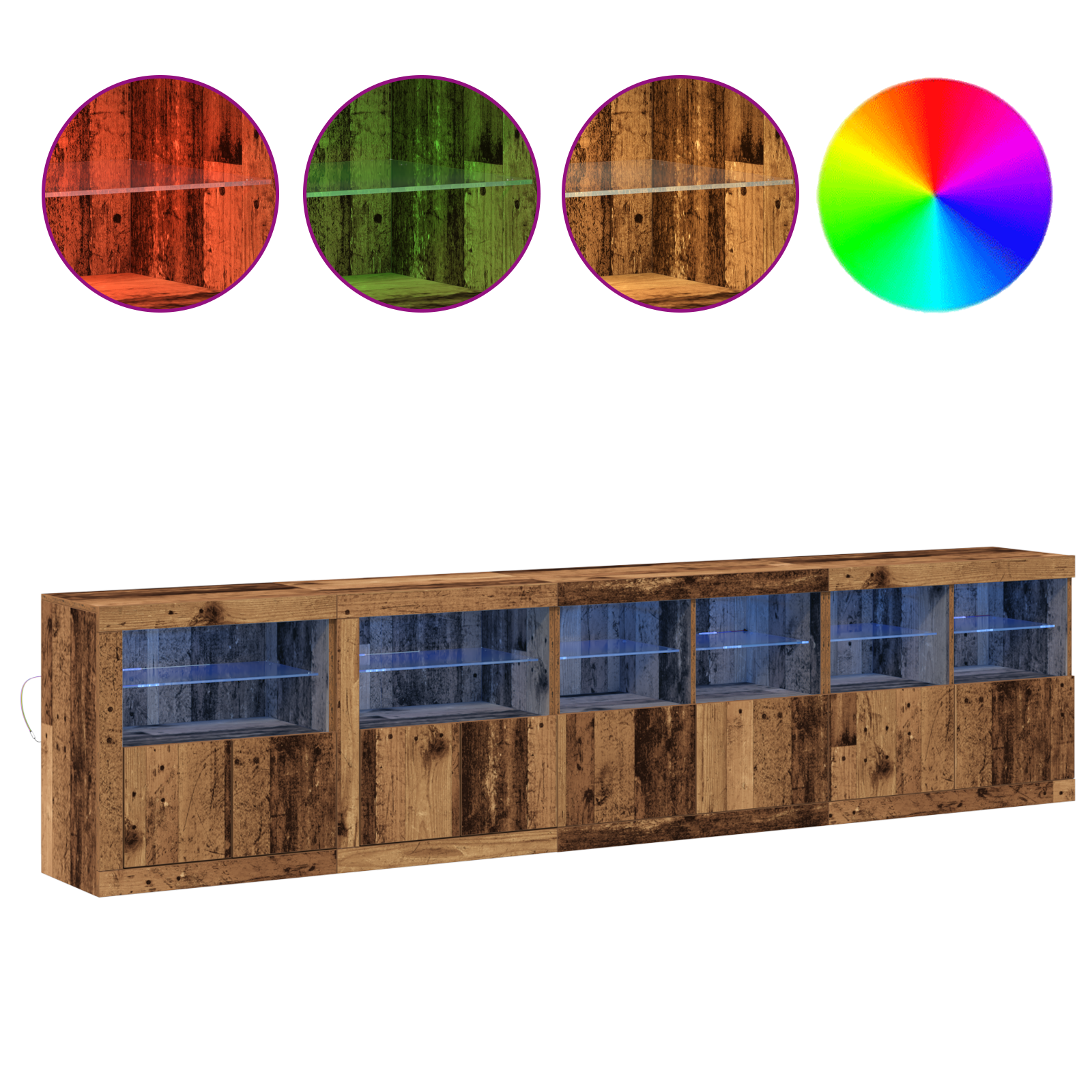Sideboard with LED Lights Old Wood 283x37x67 cm Engineered Wood - Image 4
