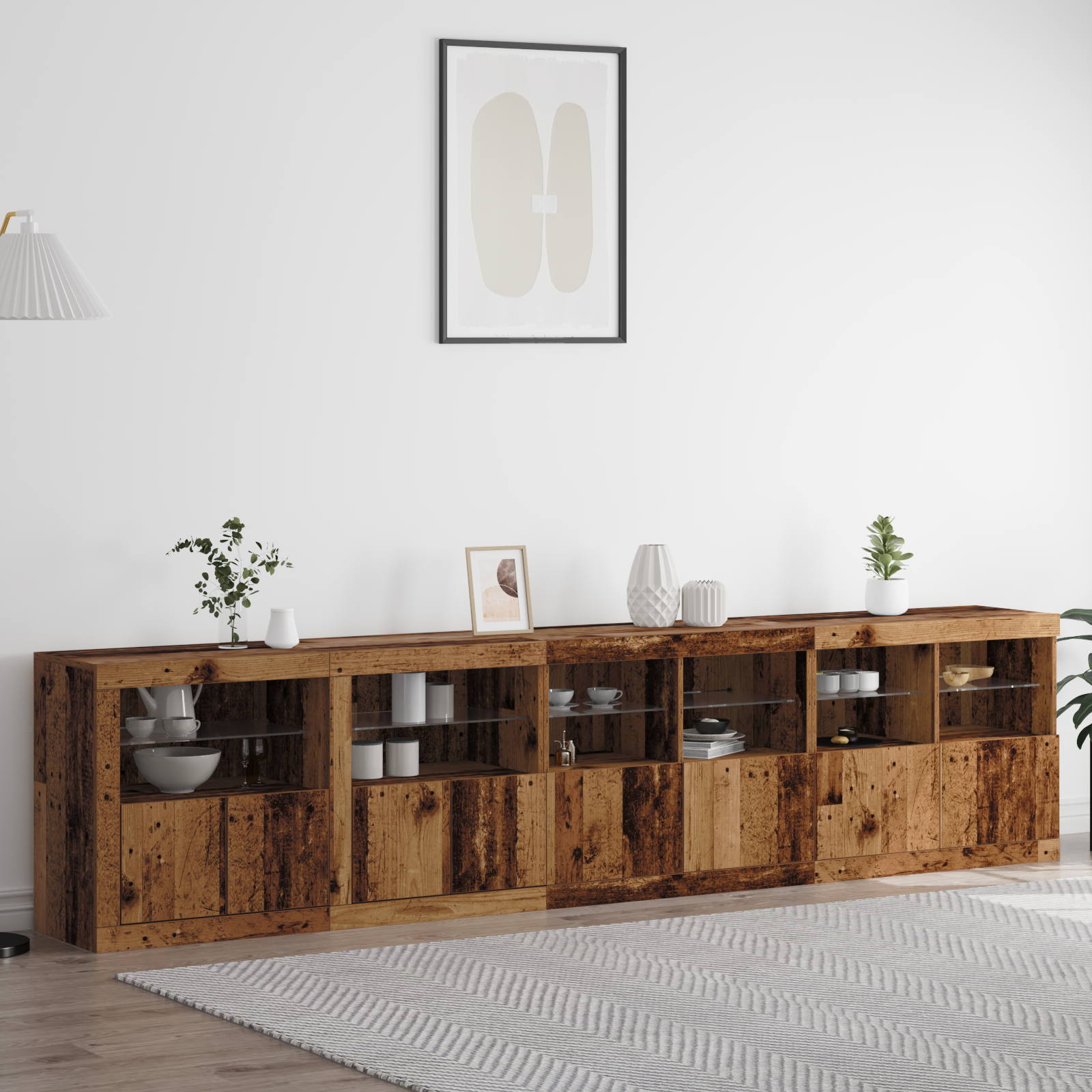 Sideboard with LED Lights Old Wood 283x37x67 cm Engineered Wood