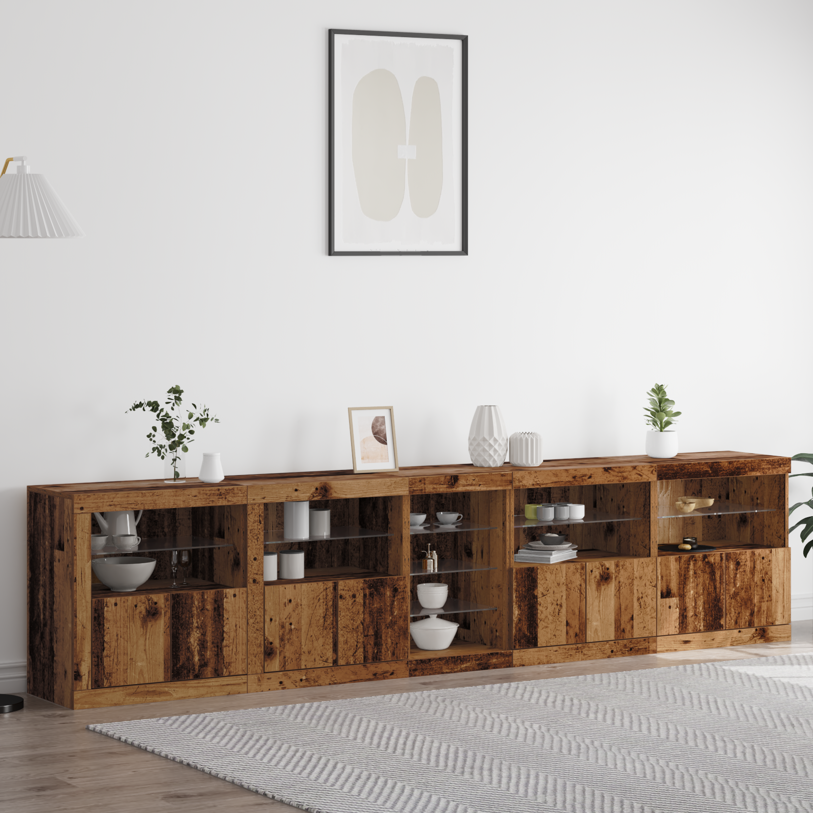 Sideboard with LED Lights Old Wood 283x37x67 cm Engineered Wood