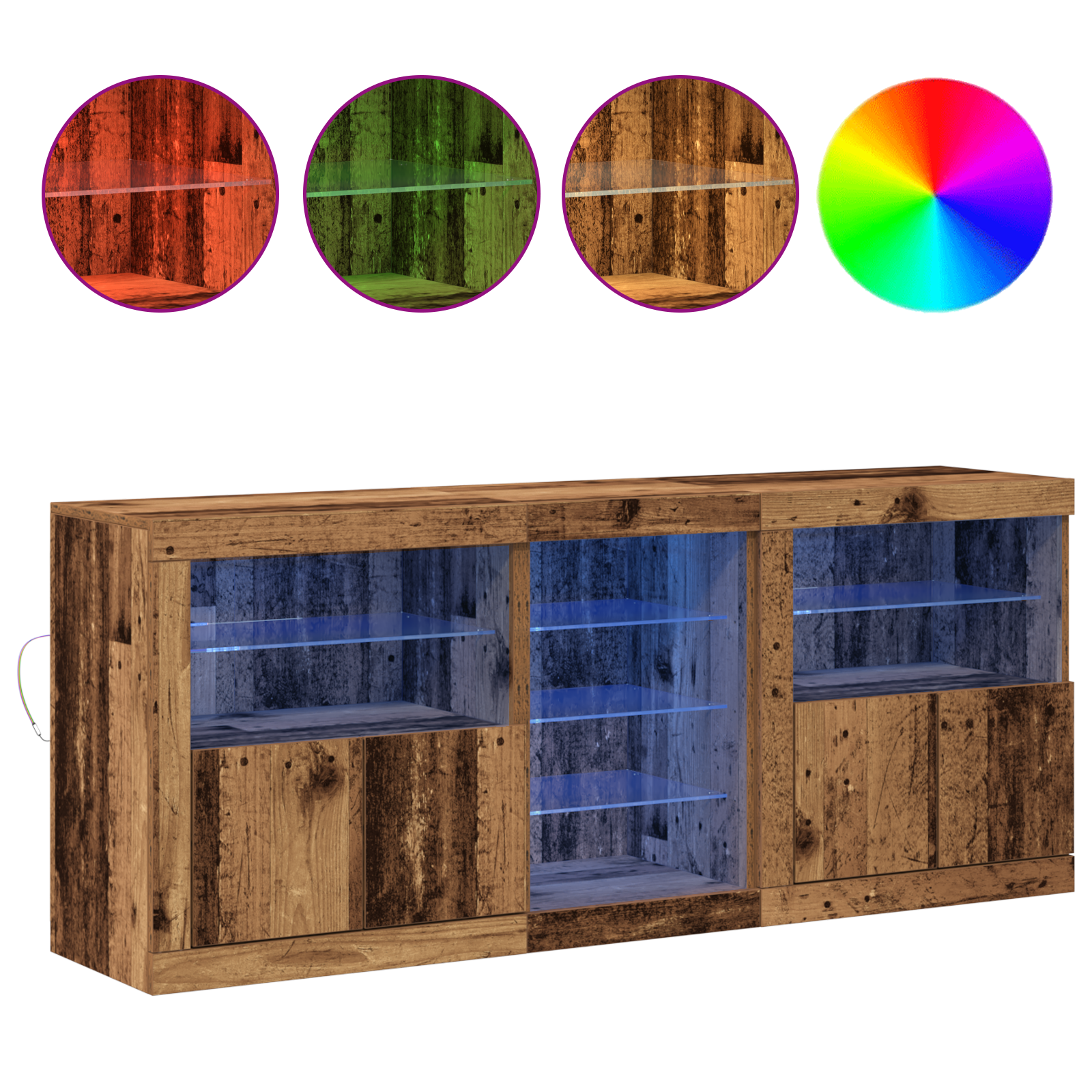 Sideboard with LED Lights Old Wood 162x37x67 cm Engineered Wood - Image 4