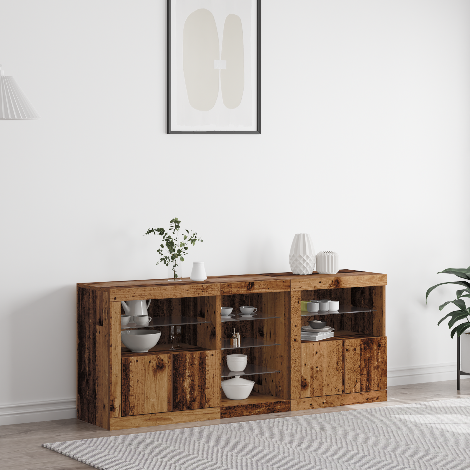 Sideboard with LED Lights Old Wood 162x37x67 cm Engineered Wood