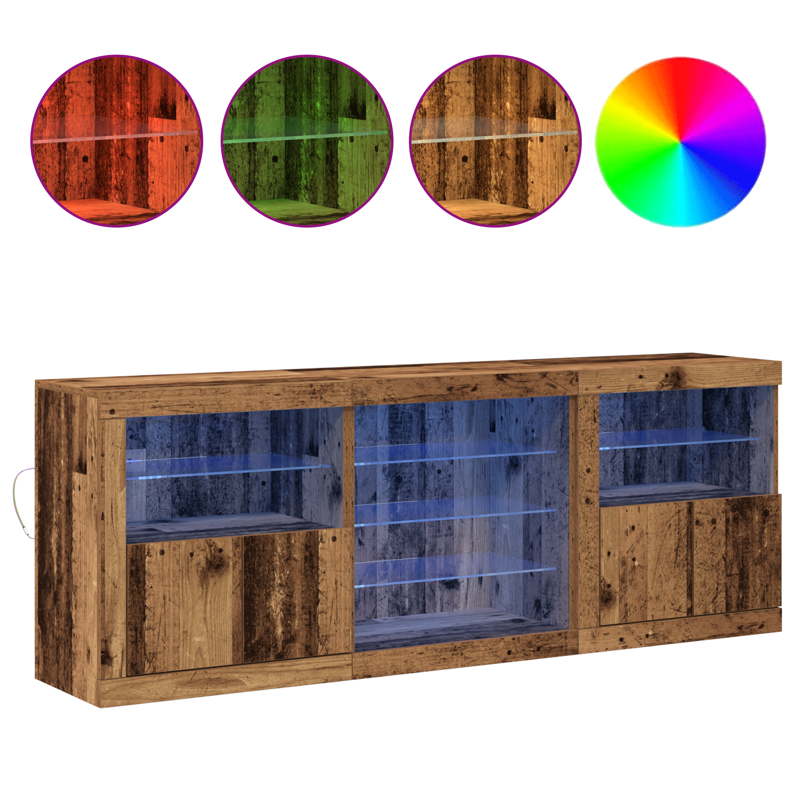 Sideboard with LED Lights Old Wood 181,5x37x67 cm Engineered Wood - Image 4