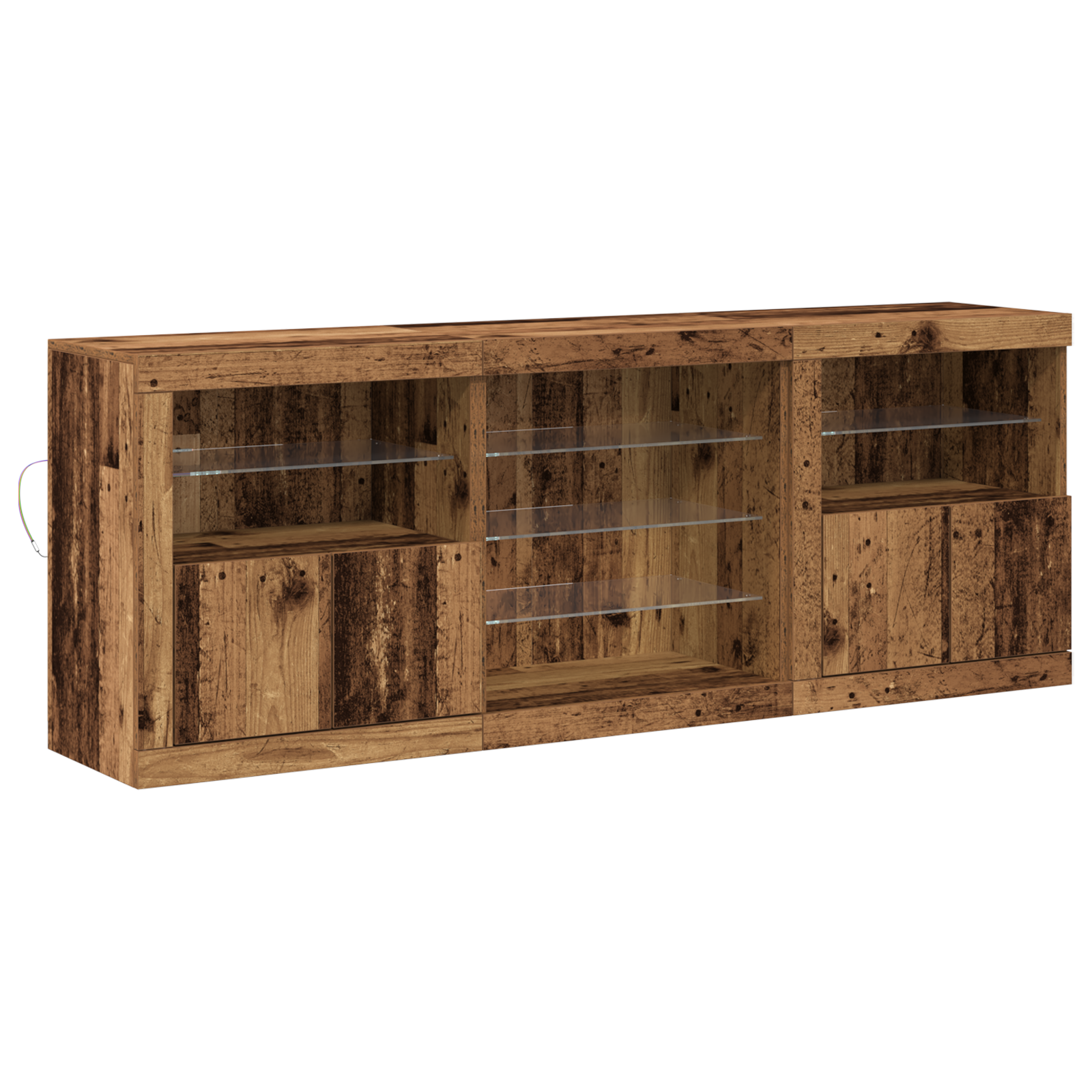 Sideboard with LED Lights Old Wood 181,5x37x67 cm Engineered Wood - Image 2