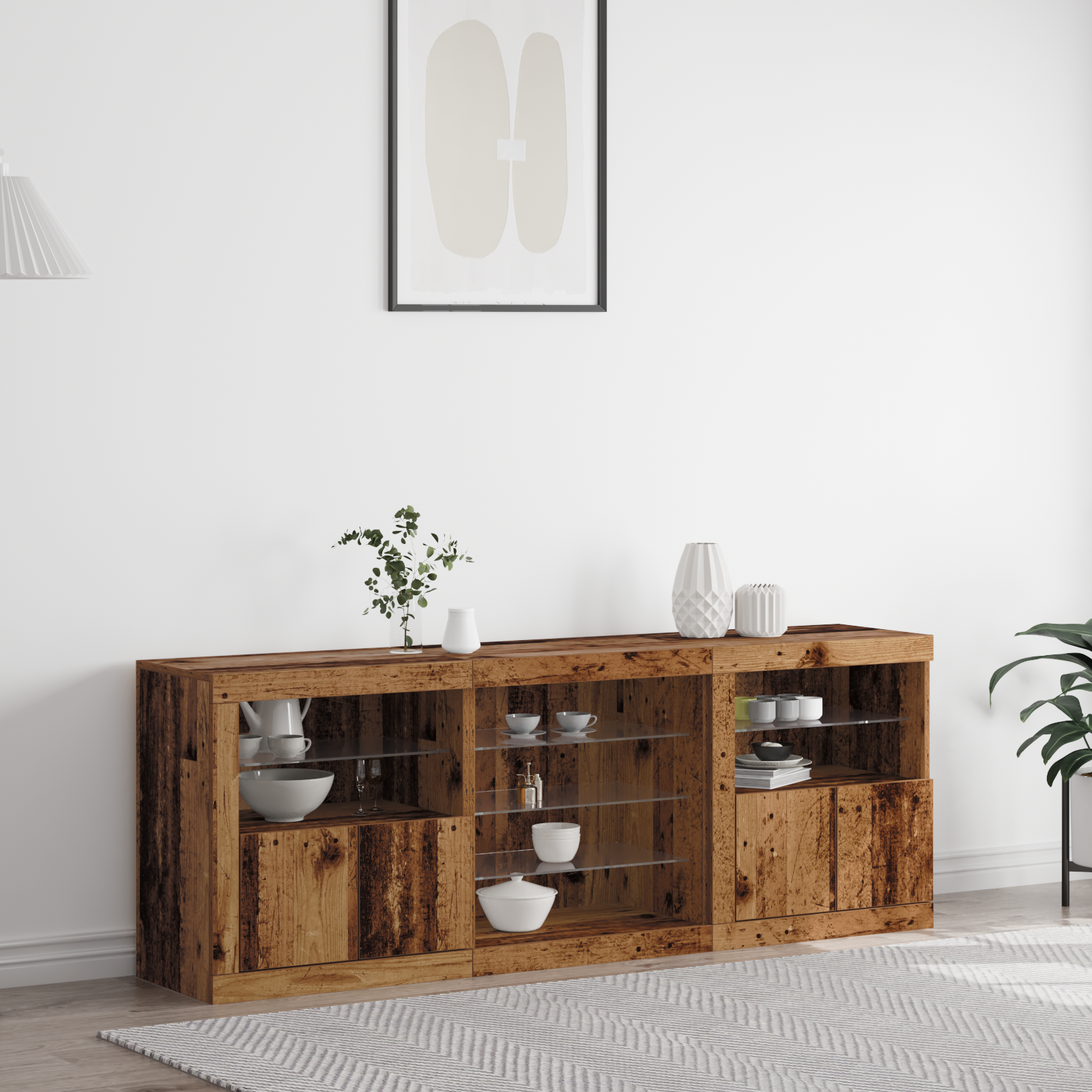 Sideboard with LED Lights Old Wood 181,5x37x67 cm Engineered Wood