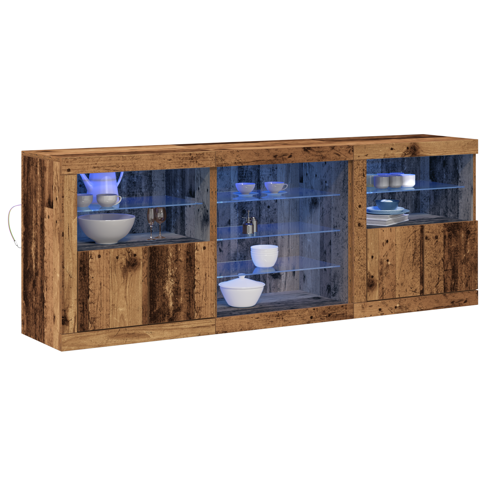 Sideboard with LED Lights Old Wood 181,5x37x67 cm Engineered Wood - Image 3