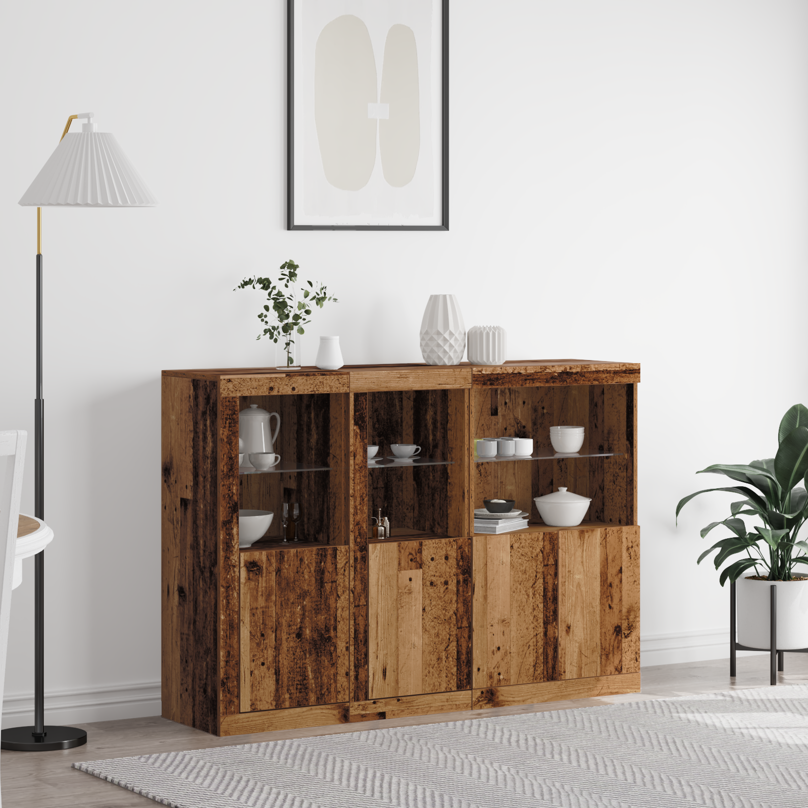 Thumbnail - vidaXL Sideboard mit LED-Leuchten Altes Holz 142.5x37x100 cm Hergestelltes Holz