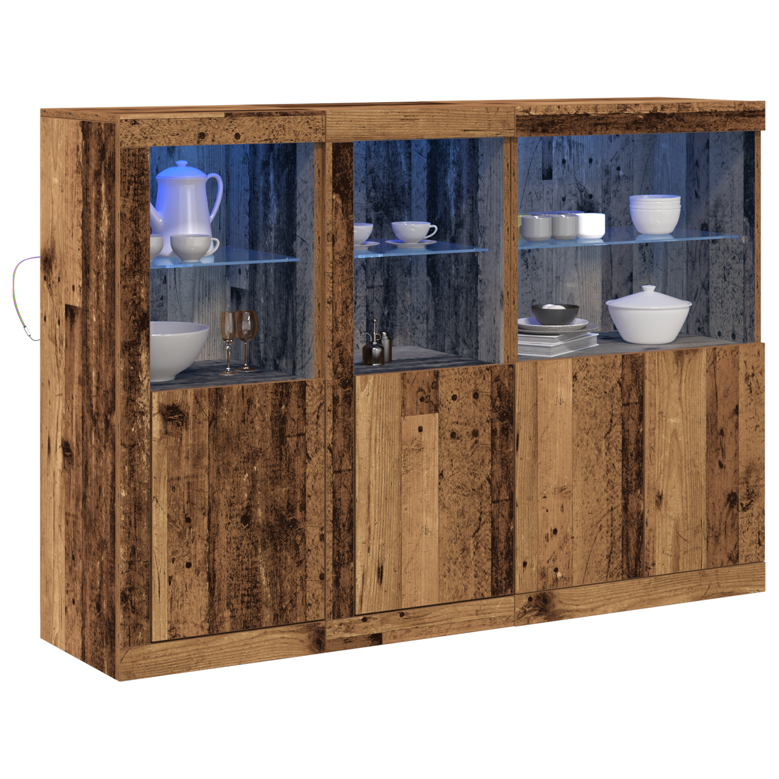 Thumbnail - vidaXL Sideboard mit LED-Leuchten Altes Holz 142.5x37x100 cm Hergestelltes Holz