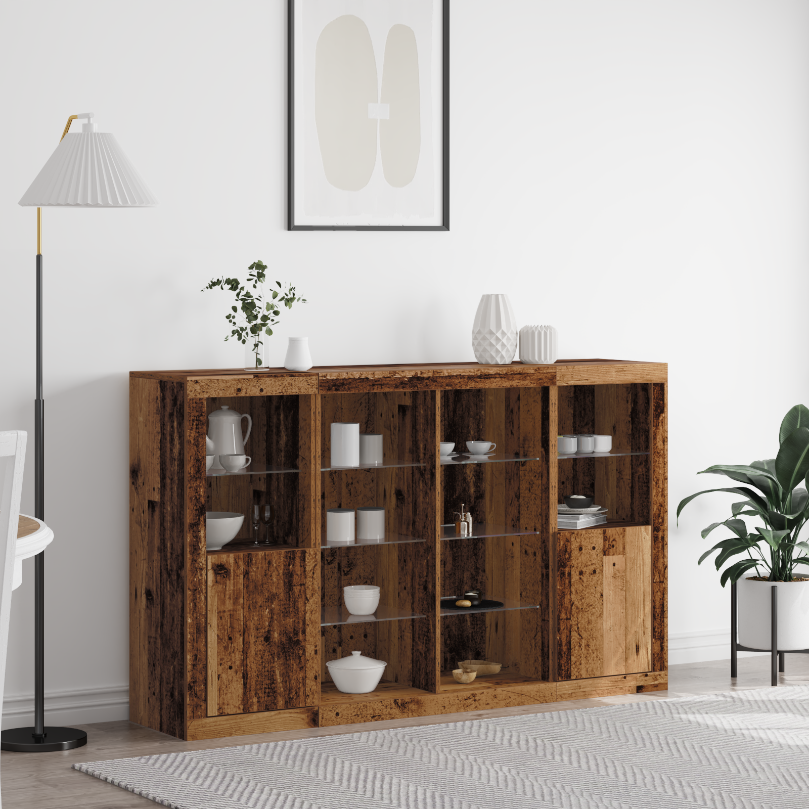 Sideboard with LED Lights Old Wood 163x37x100 cm Engineered Wood