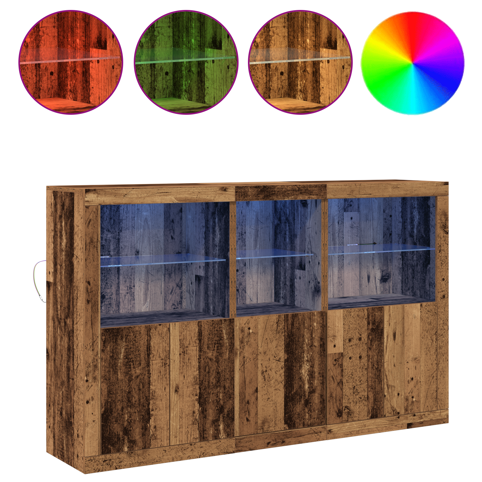 Sideboard with LED Lights Old Wood 162x37x100 cm Engineered Wood - Image 4