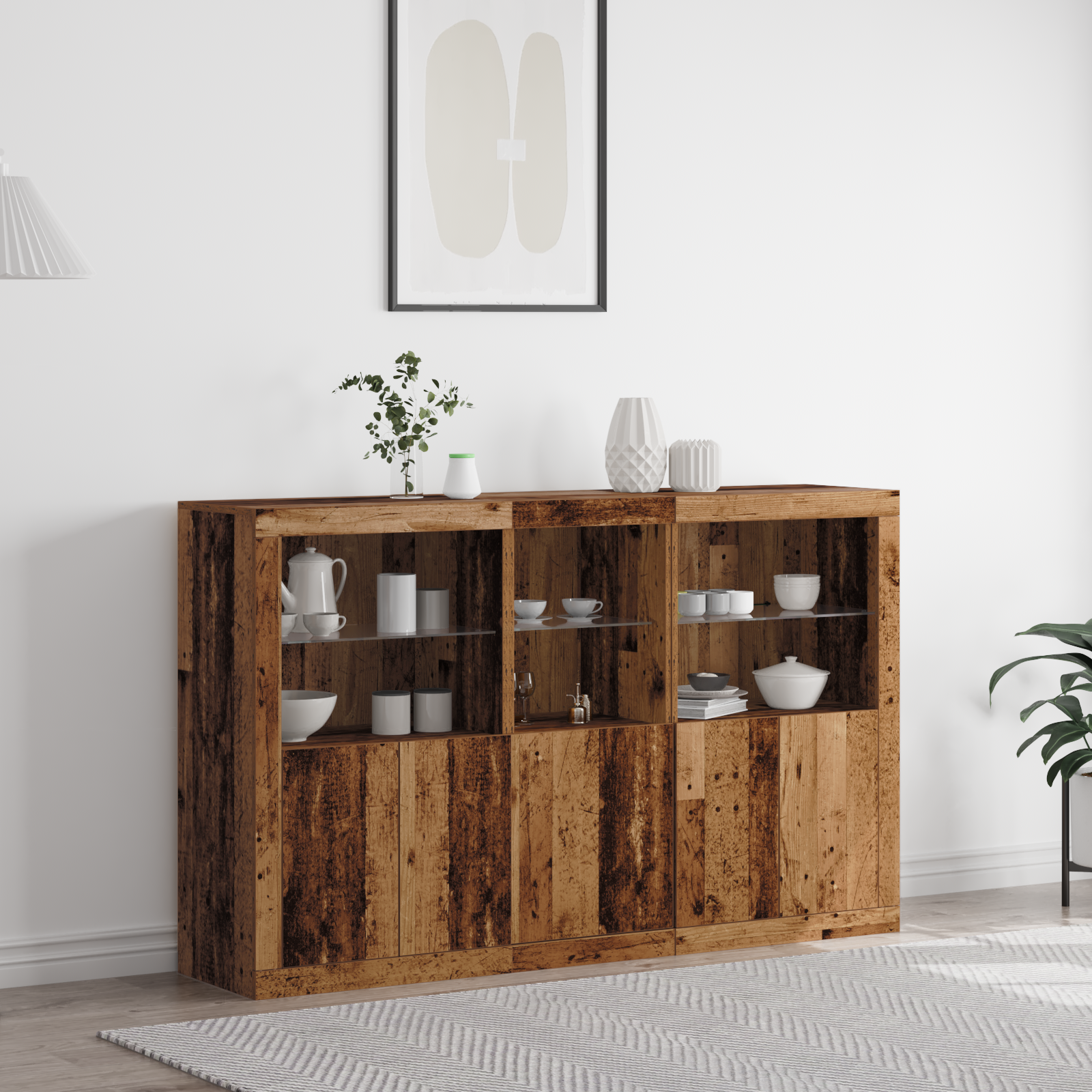 Sideboard with LED Lights Old Wood 162x37x100 cm Engineered Wood