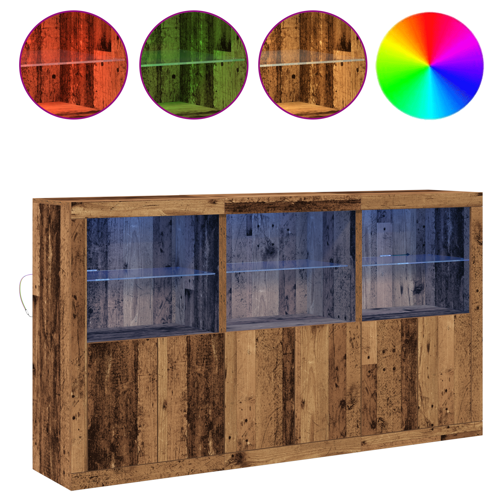 Sideboard with LED Lights Old Wood 181.5x37x100 cm Engineered Wood - Image 4