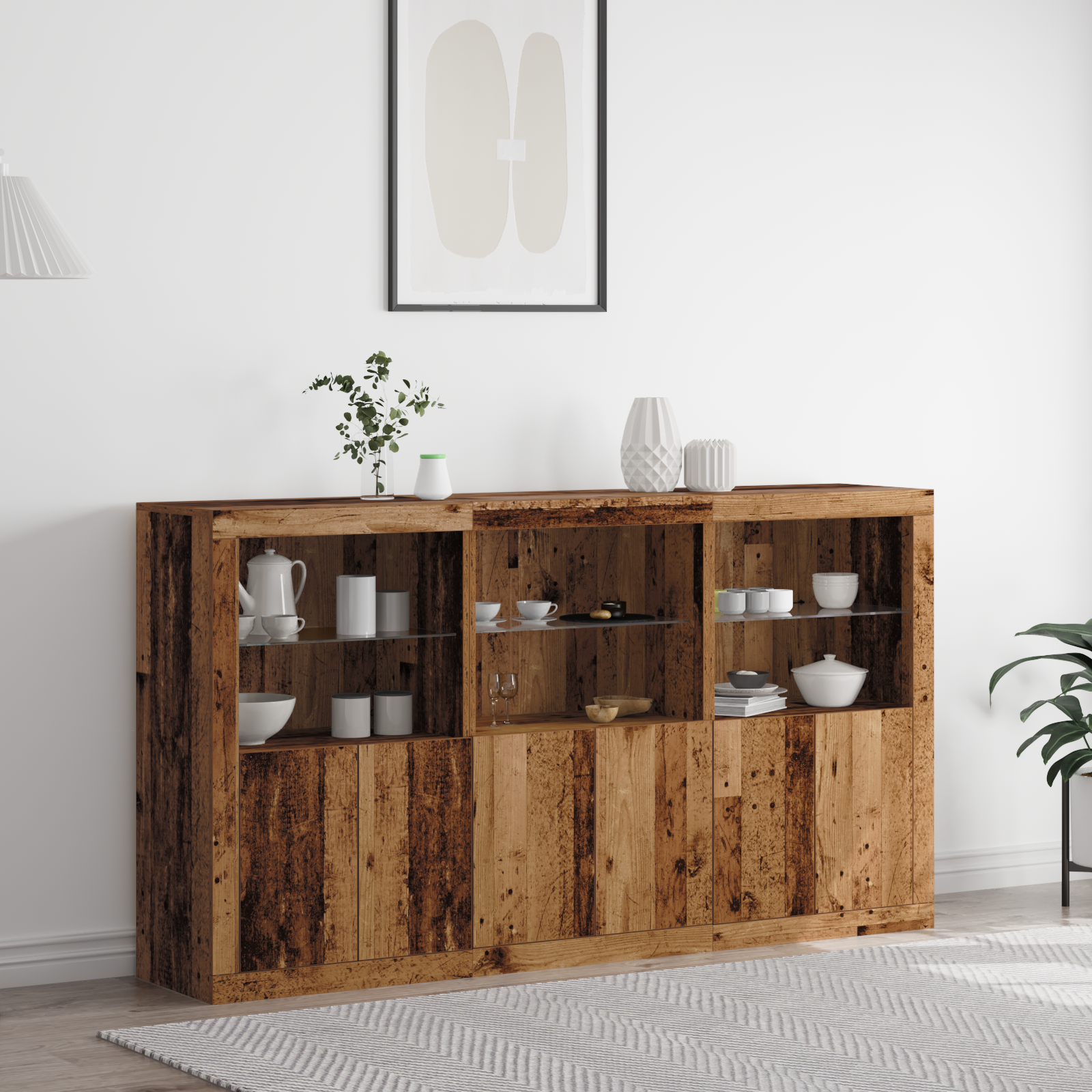 Sideboard with LED Lights Old Wood 181.5x37x100 cm Engineered Wood