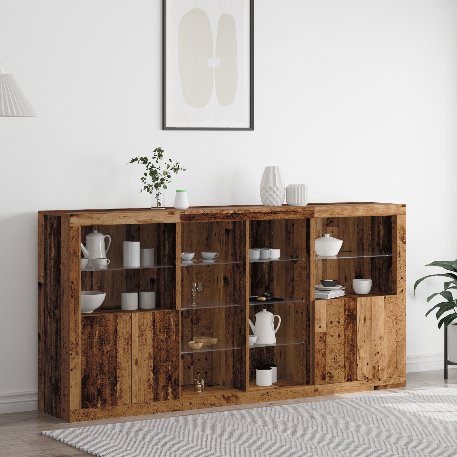 Thumbnail - vidaXL Sideboard mit LED-Lichtern Alte Holz 202x37x100 cm Melaminholz