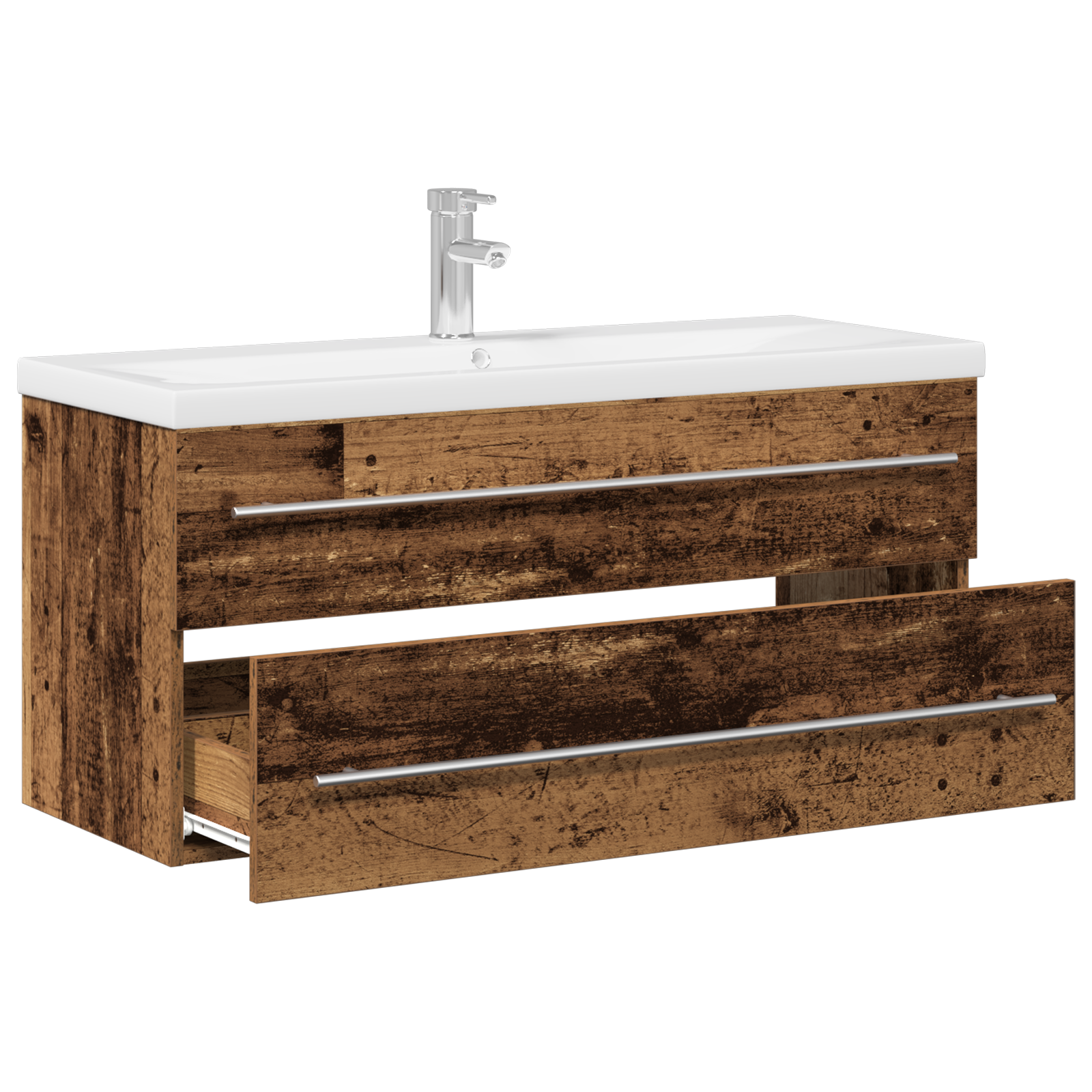 Bathroom Sink Cabinet with Built-in Basin Old Wood Engineered Wood - Image 6