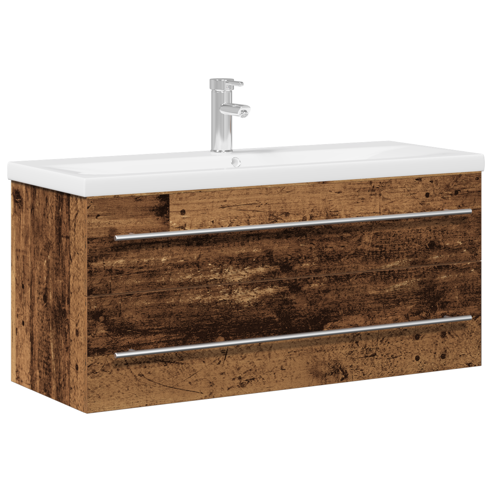 Bathroom Sink Cabinet with Built-in Basin Old Wood Engineered Wood - Image 2