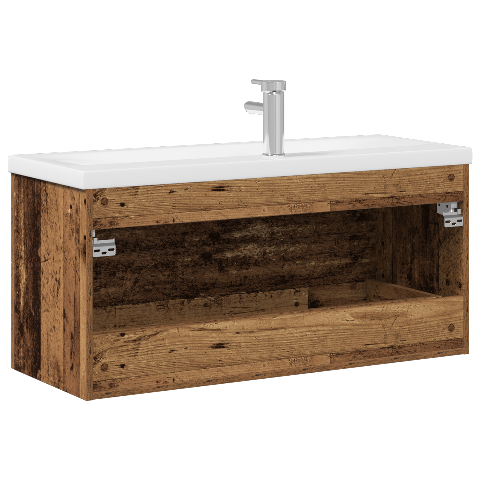 Bathroom Sink Cabinet with Built-in Basin Old Wood Engineered Wood - Image 10