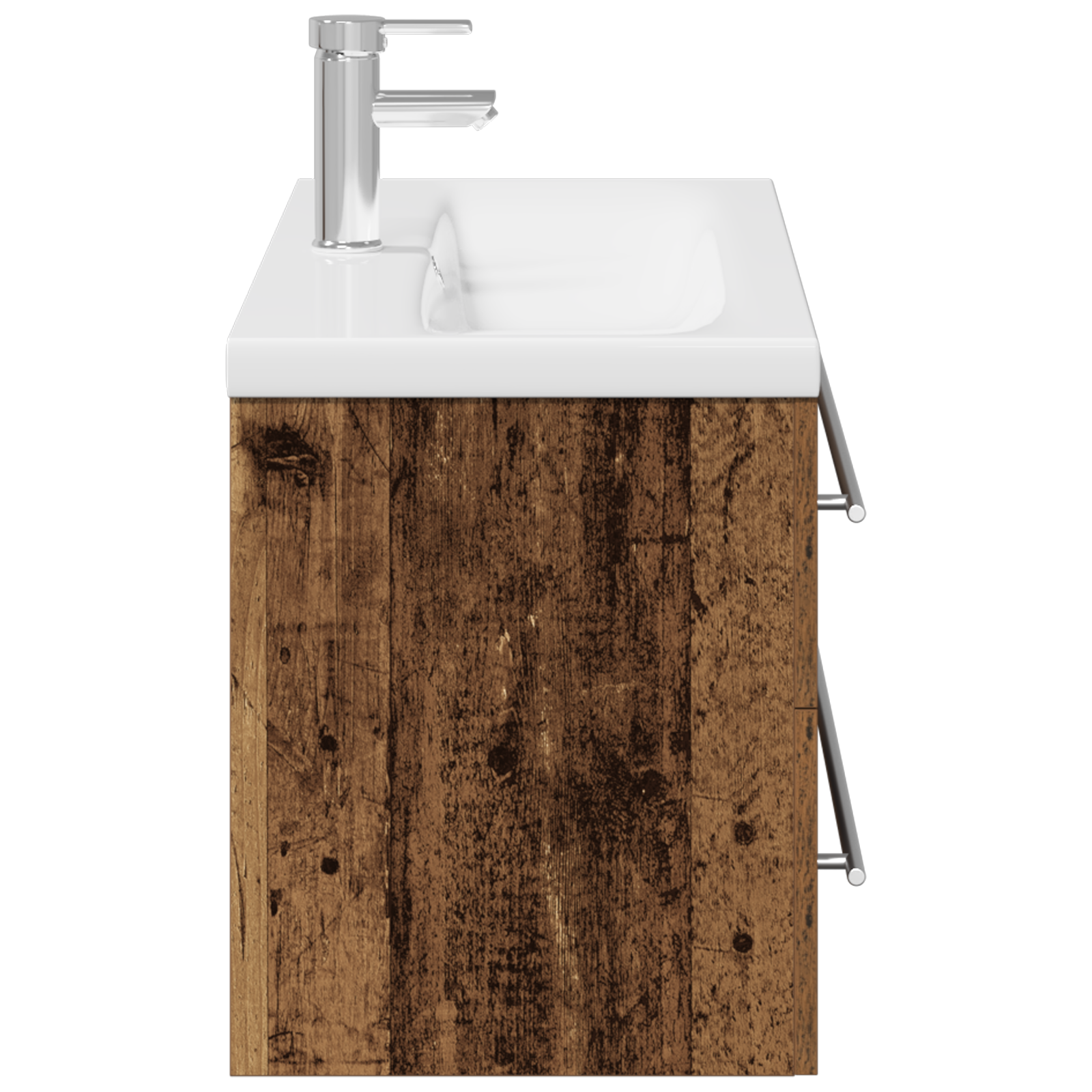 Bathroom Sink Cabinet with Built-in Basin Old Wood Engineered Wood - Image 9