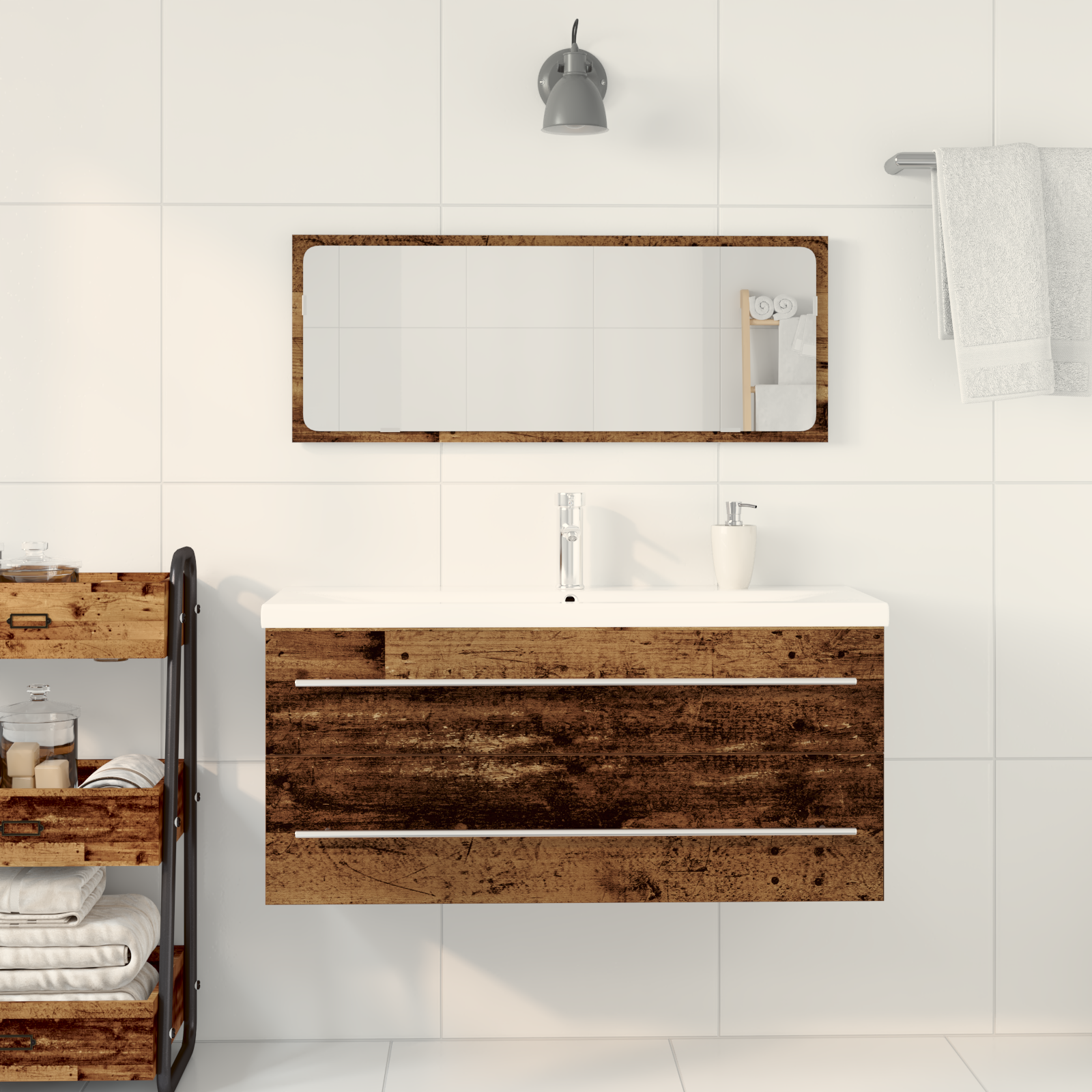 Bathroom Sink Cabinet with Built-in Basin Old Wood Engineered Wood - Image 4