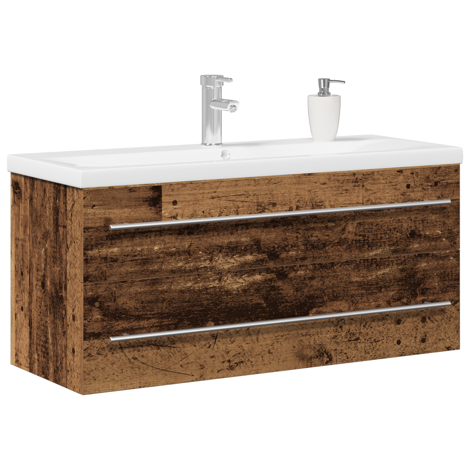 Bathroom Sink Cabinet with Built-in Basin Old Wood Engineered Wood - Image 3