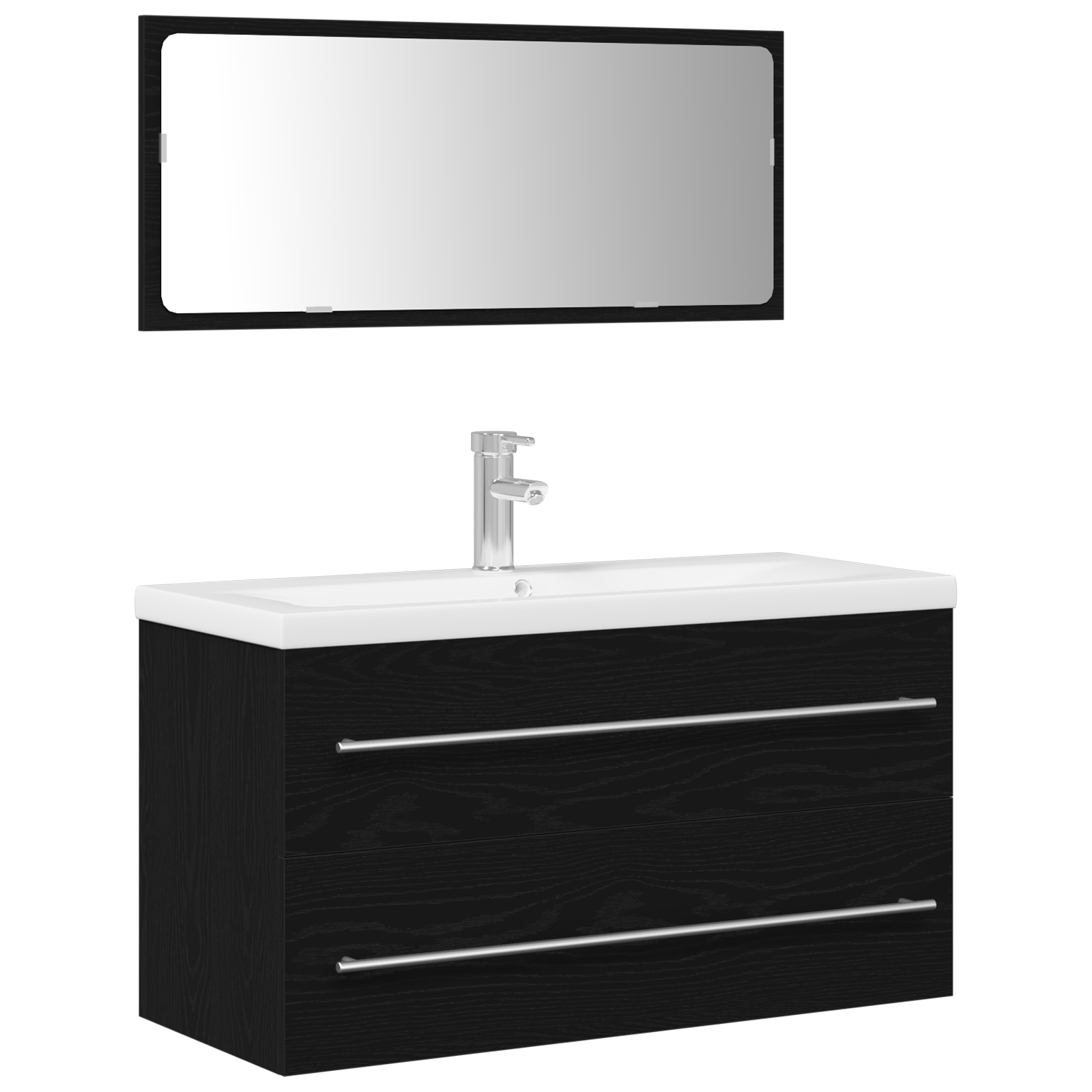 Bathroom Sink Cabinet with Built-in Basin Black Oak Engineered Wood - Image 2