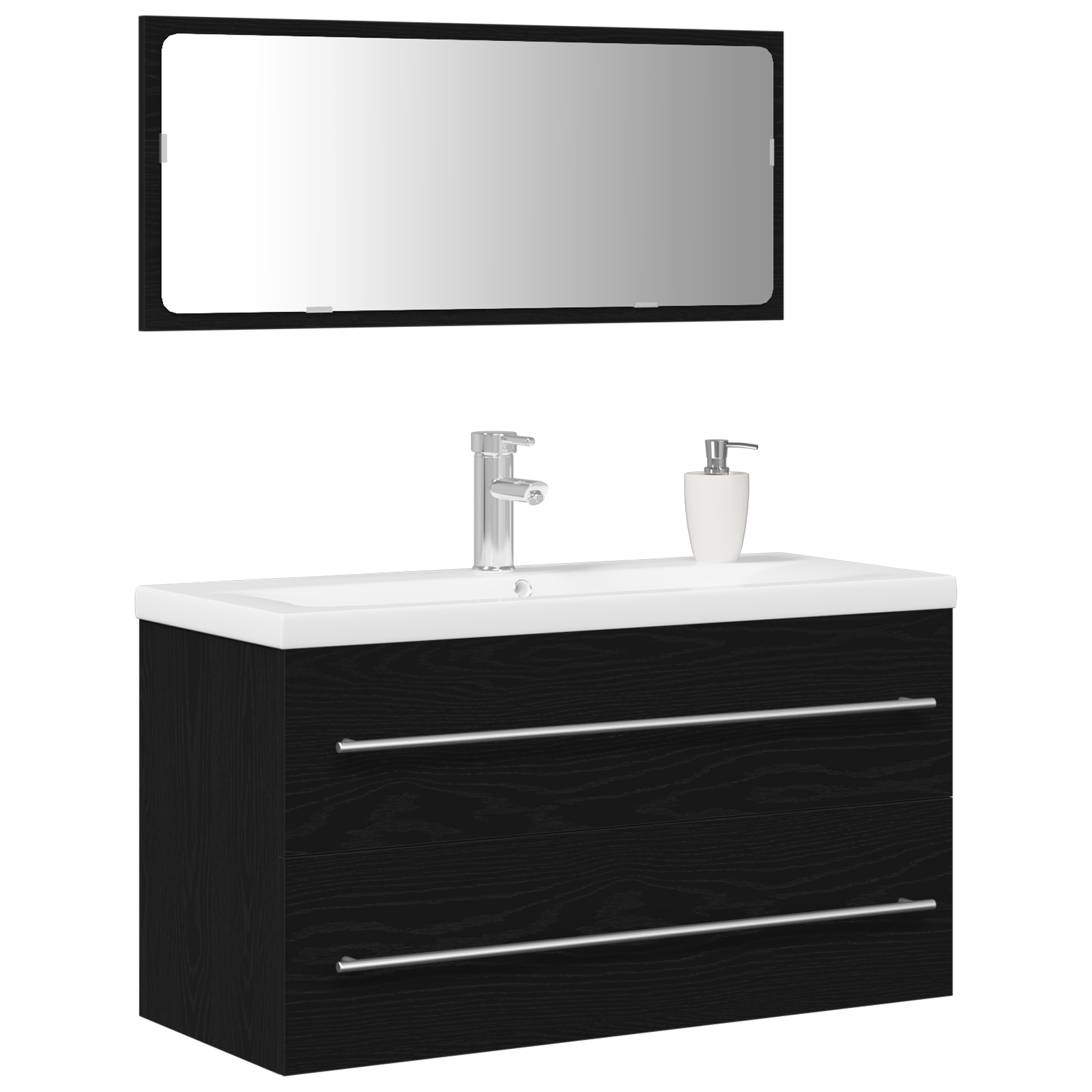 Bathroom Sink Cabinet with Built-in Basin Black Oak Engineered Wood - Image 3