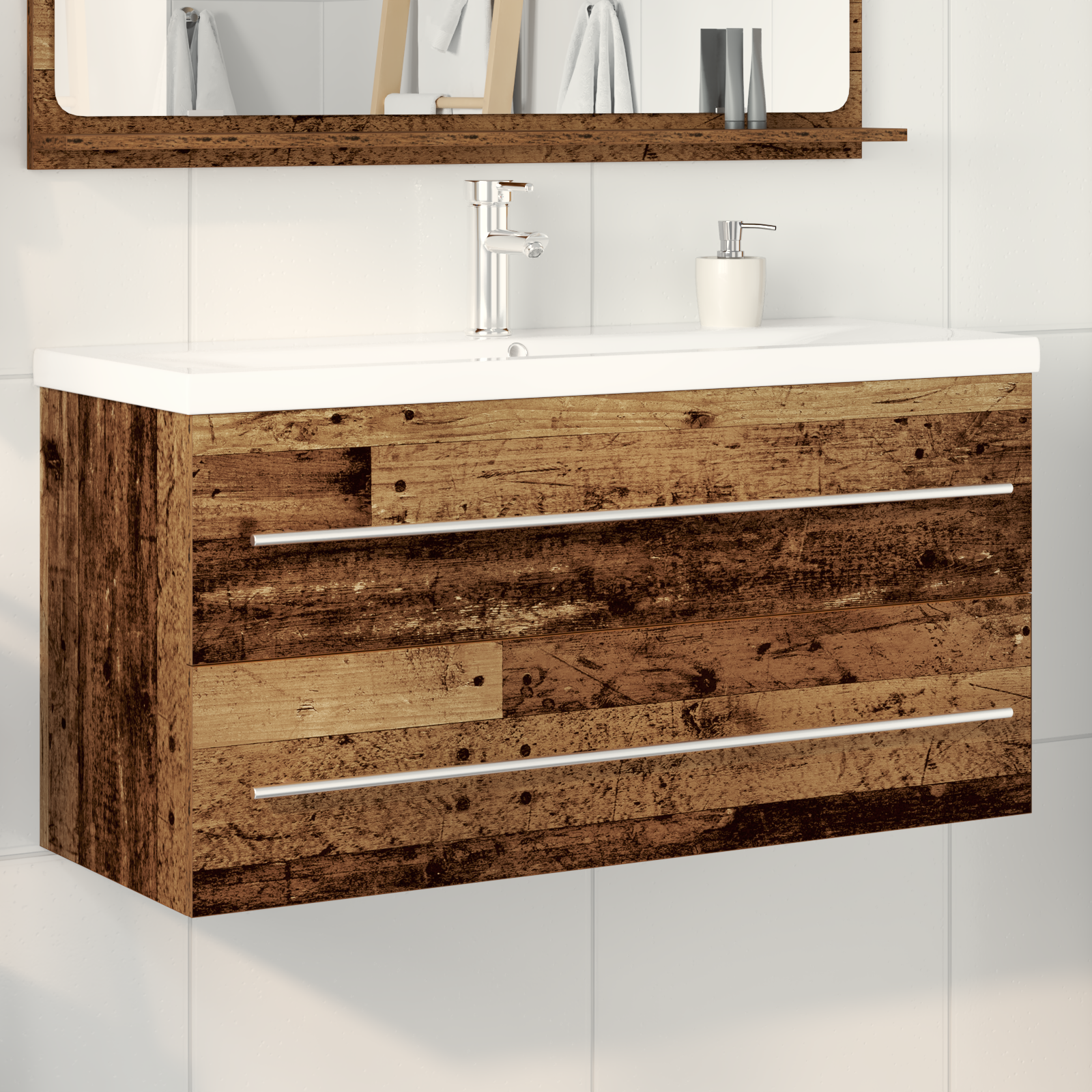 Bathroom Sink Cabinet with Built-in Basin Old Wood Engineered Wood