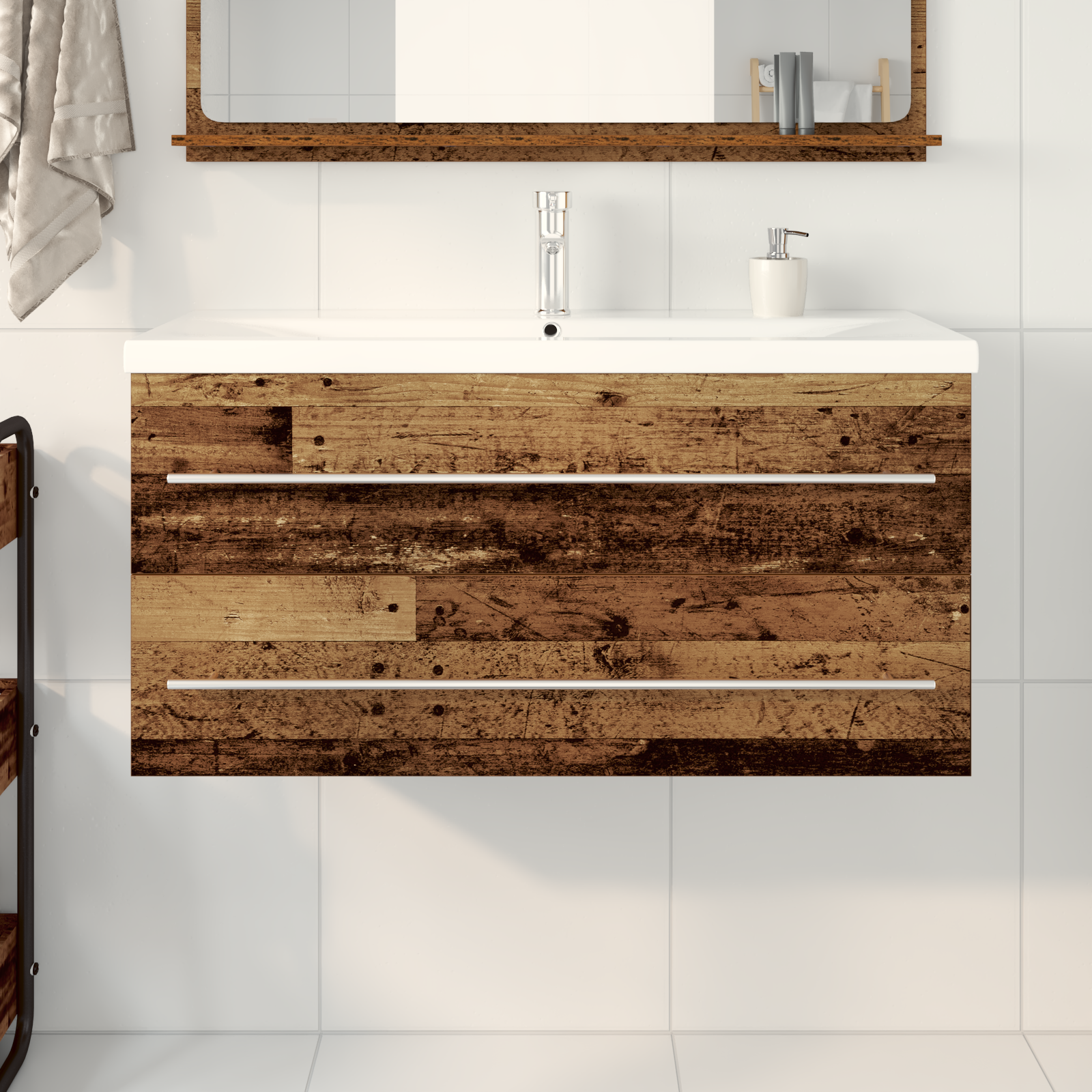 Bathroom Sink Cabinet with Built-in Basin Old Wood Engineered Wood - Image 4
