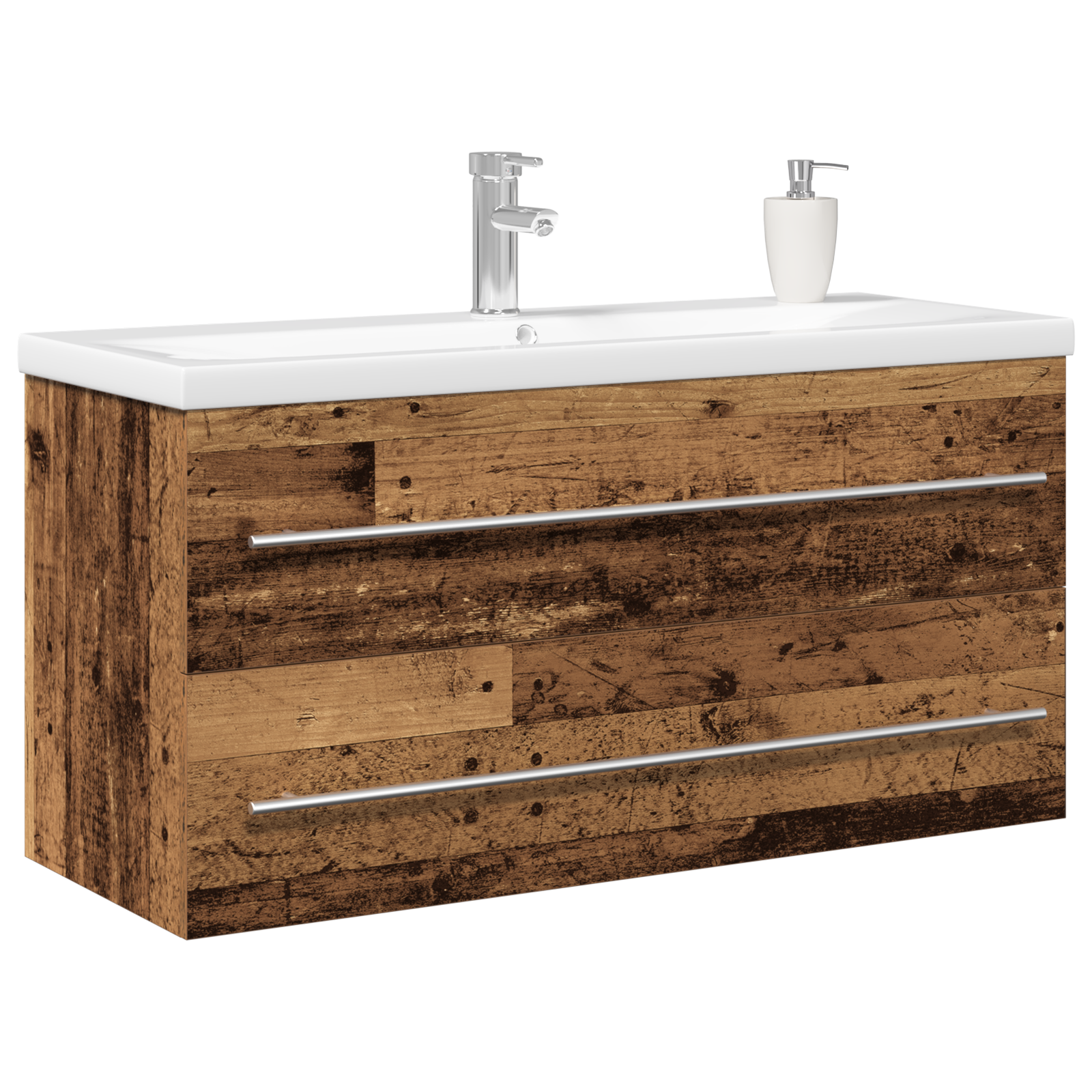 Bathroom Sink Cabinet with Built-in Basin Old Wood Engineered Wood - Image 3