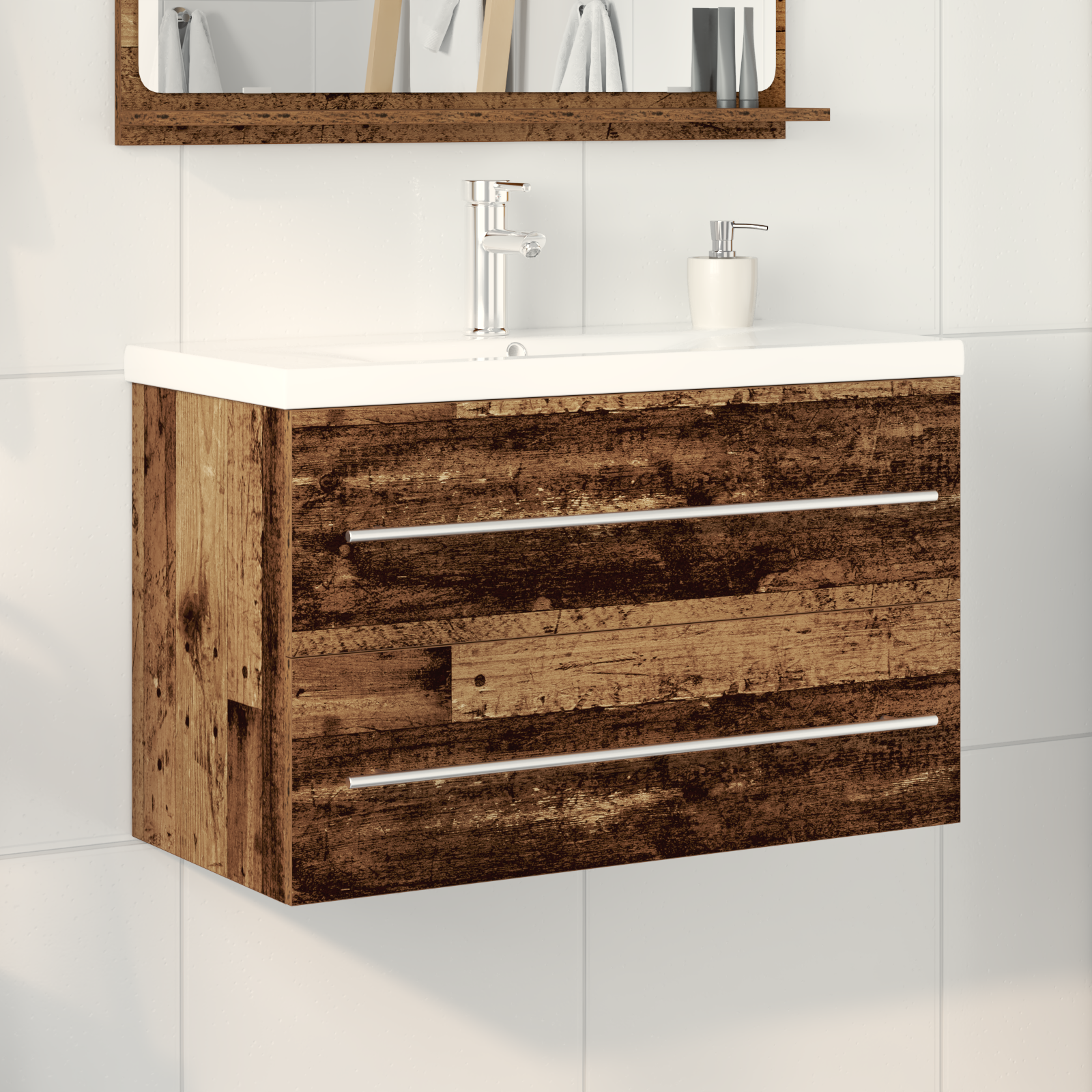 Bathroom Sink Cabinet with Built-in Basin Old Wood Engineered Wood
