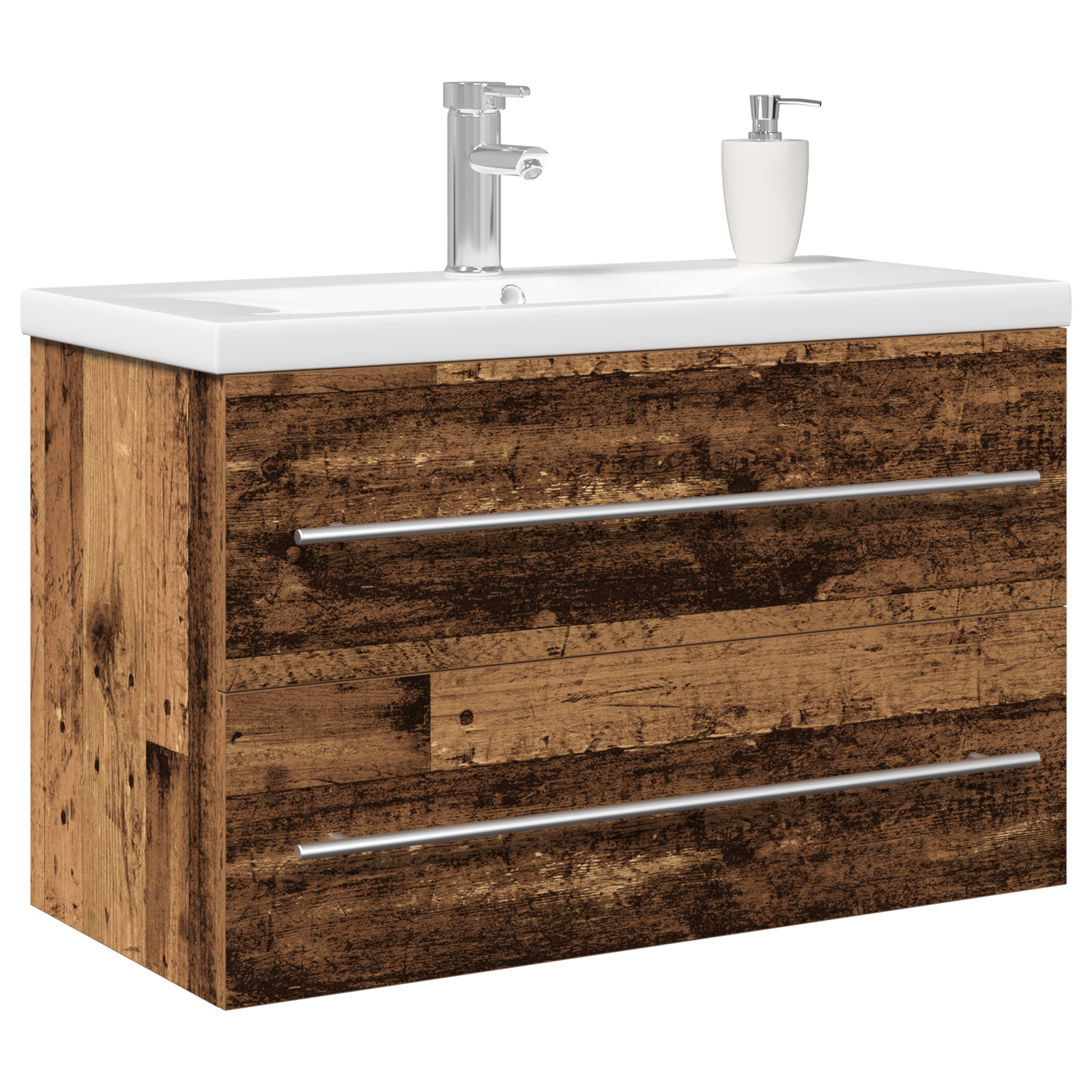 Bathroom Sink Cabinet with Built-in Basin Old Wood Engineered Wood - Image 3