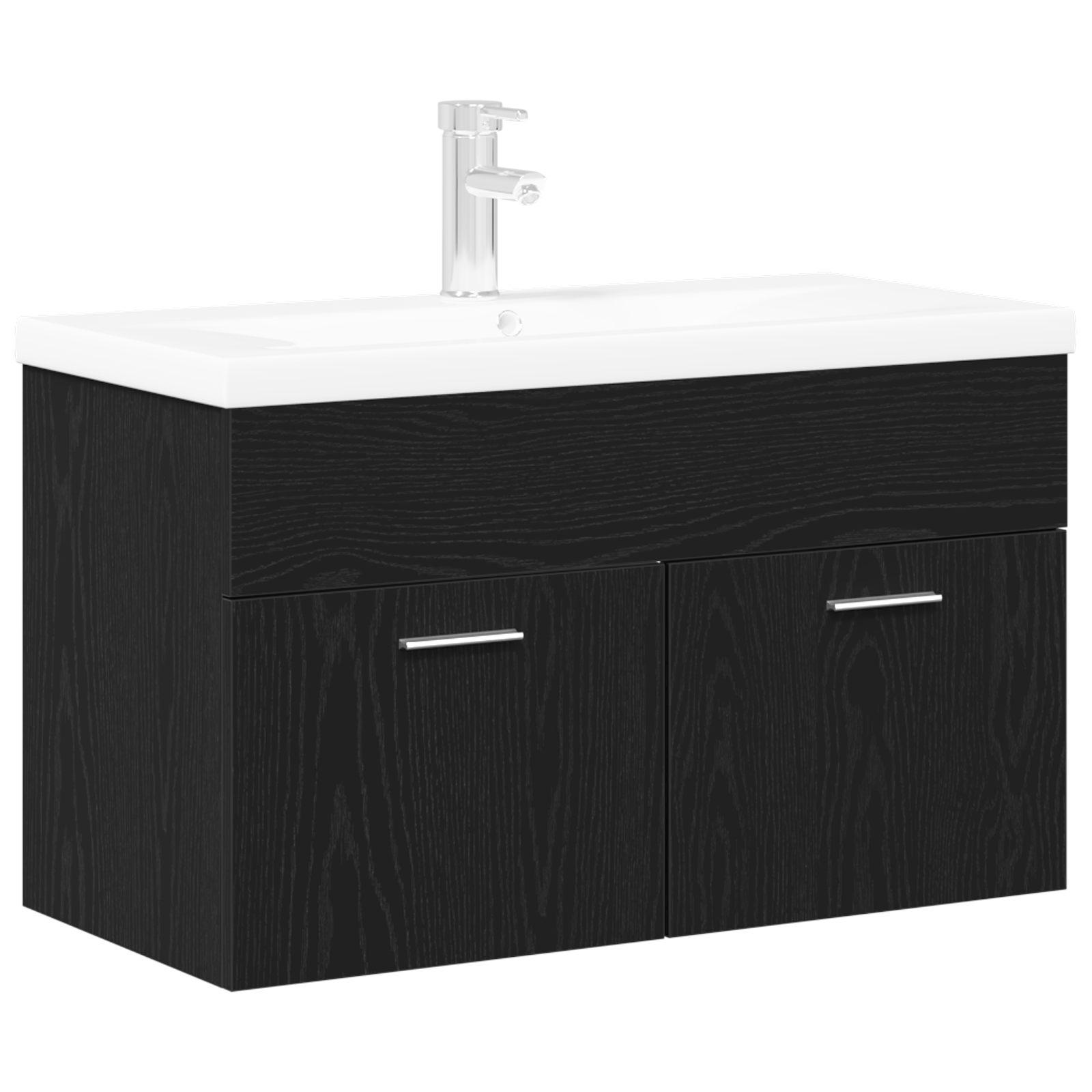 Bathroom Sink Cabinet with Built-in Basin Black Oak Engineered Wood - Image 2