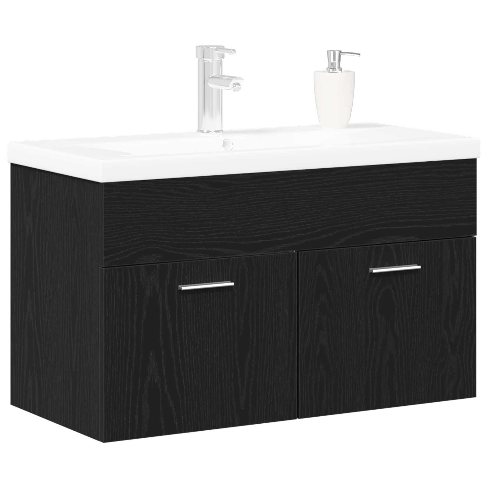 Bathroom Sink Cabinet with Built-in Basin Black Oak Engineered Wood - Image 3