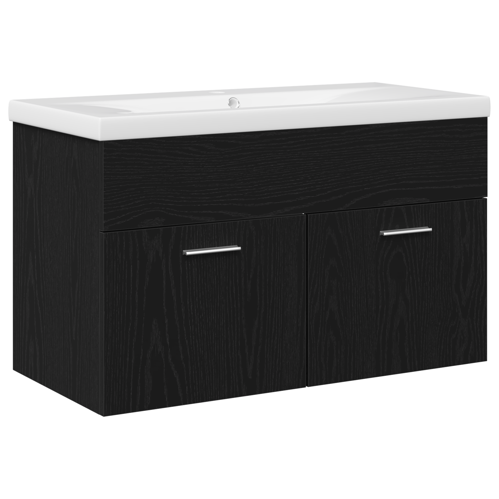 Bathroom Sink Cabinet with Built-in Basin Black Oak Engineered Wood - Image 2