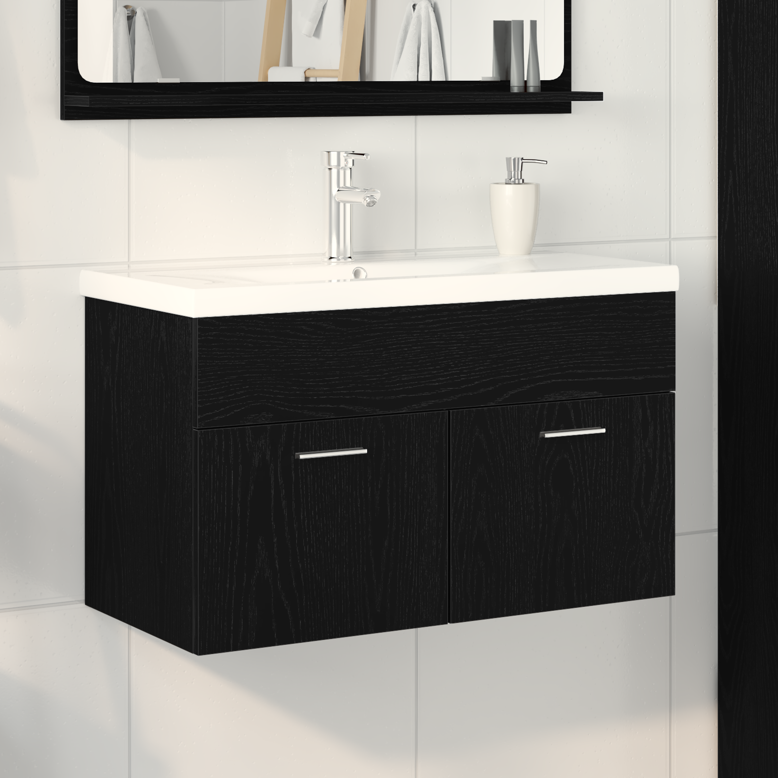 Bathroom Sink Cabinet with Built-in Basin Black Oak Engineered Wood