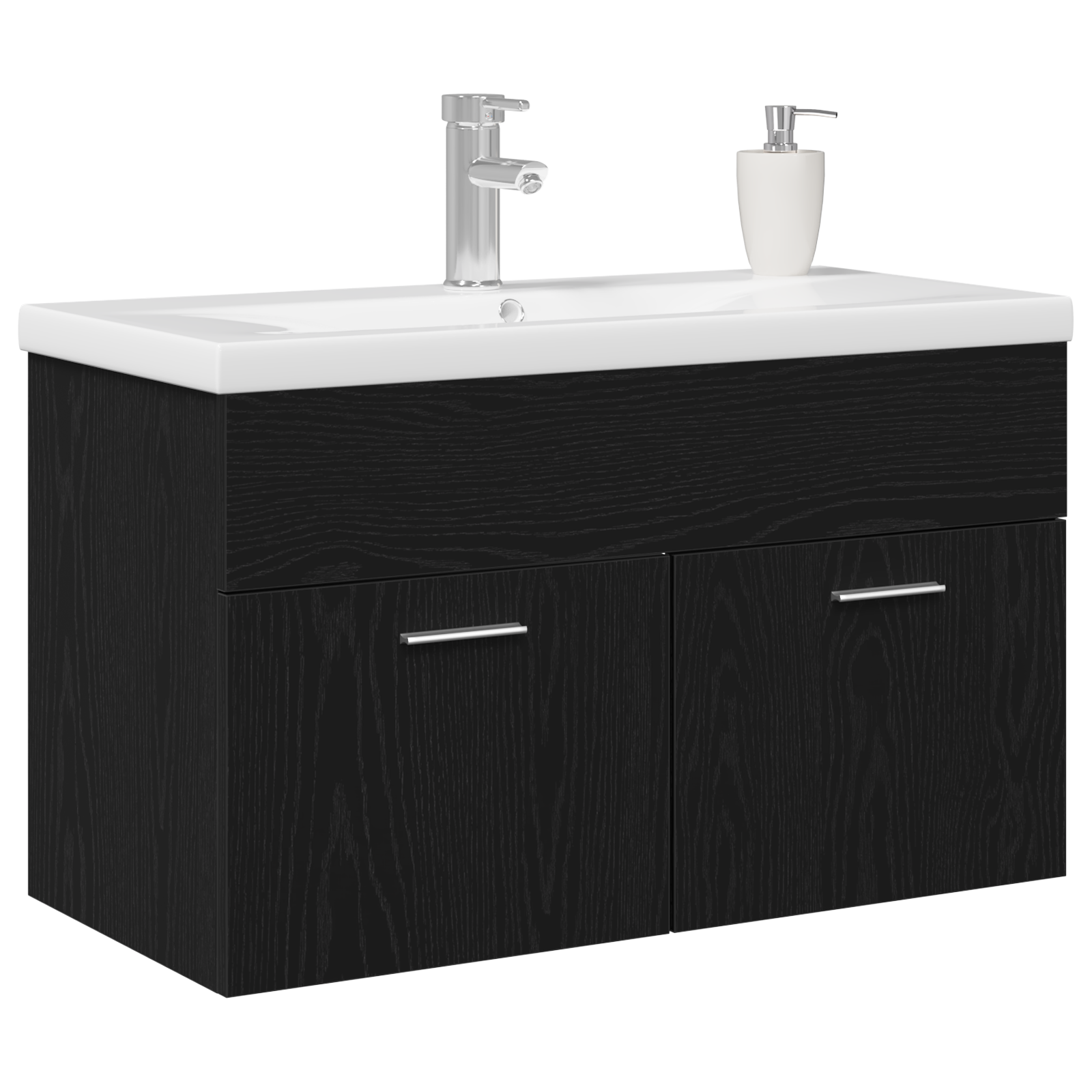 Bathroom Sink Cabinet with Built-in Basin Black Oak Engineered Wood - Image 3