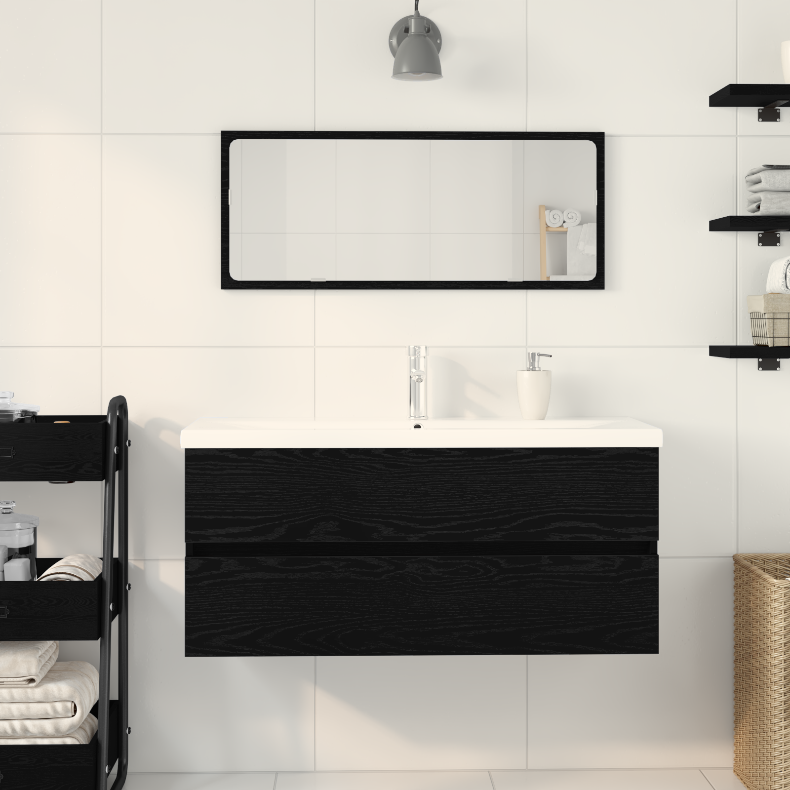 Sink Cabinet with Built-in Basin Black Oak Engineered Wood - Image 4