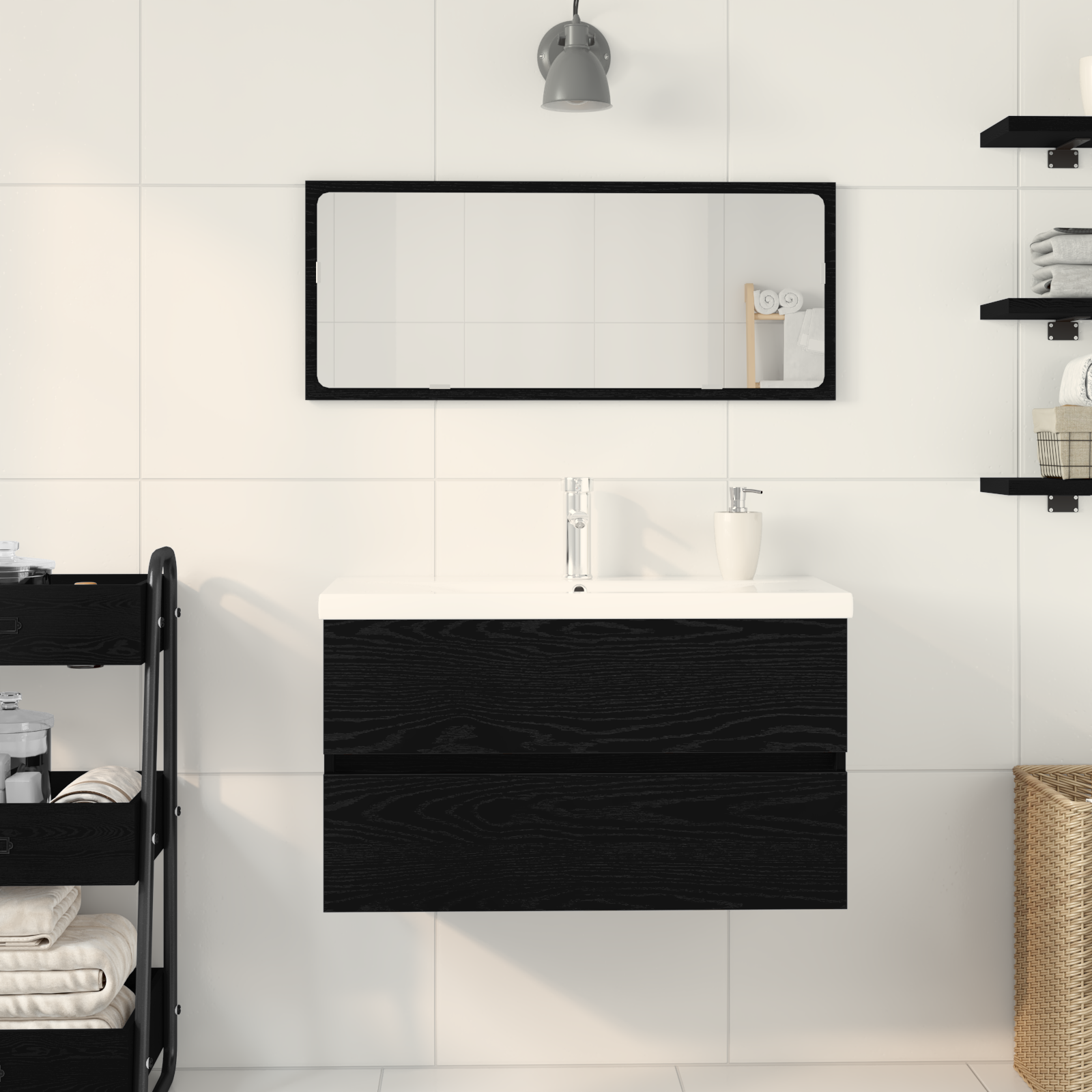 Sink Cabinet with Built-in Basin Black Oak Engineered Wood, vidaXL Sink Cabinet Black Oak 80x38.5x45 cm Engineered Wood - Image 4